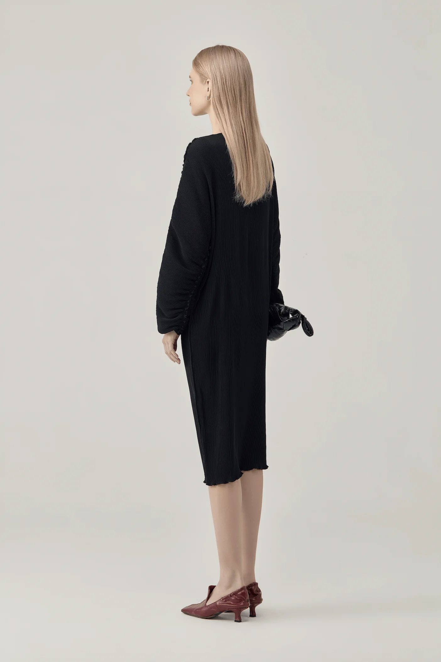 Boat Neck Ruffled Long Sleeve Midi Dress - Image 5
