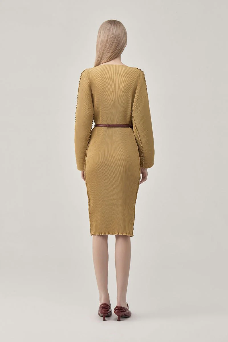 Boat Neck Ruffled Long Sleeve Midi Dress - Image 9
