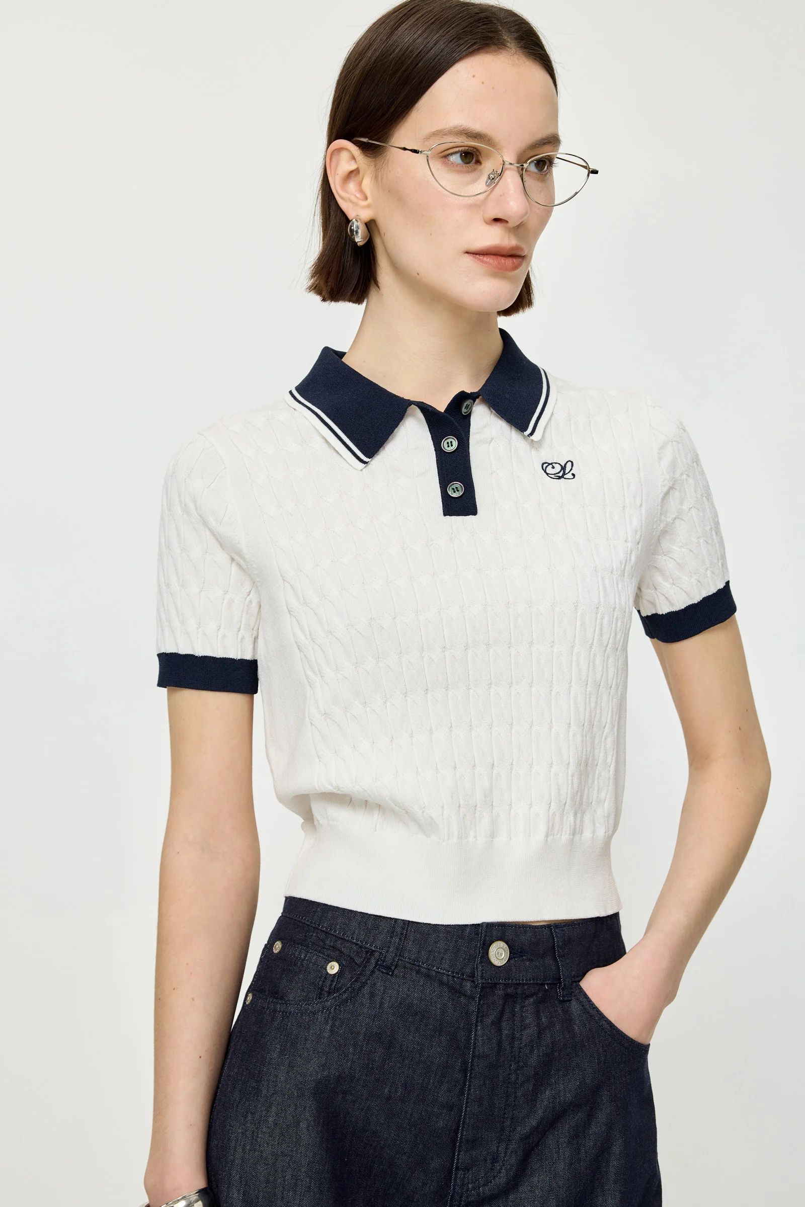 Contrast Polo Knit Top - Image 5