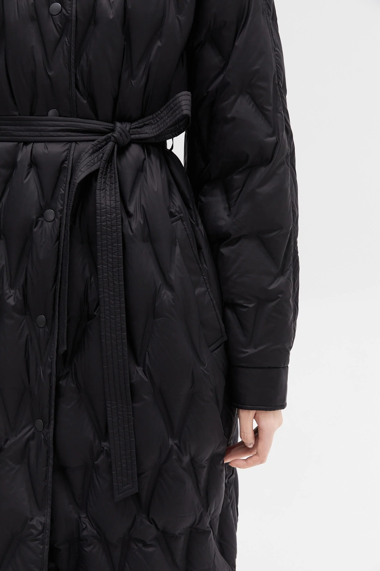 Diamond-Pattern Stand Collar Down Coat - Image 11