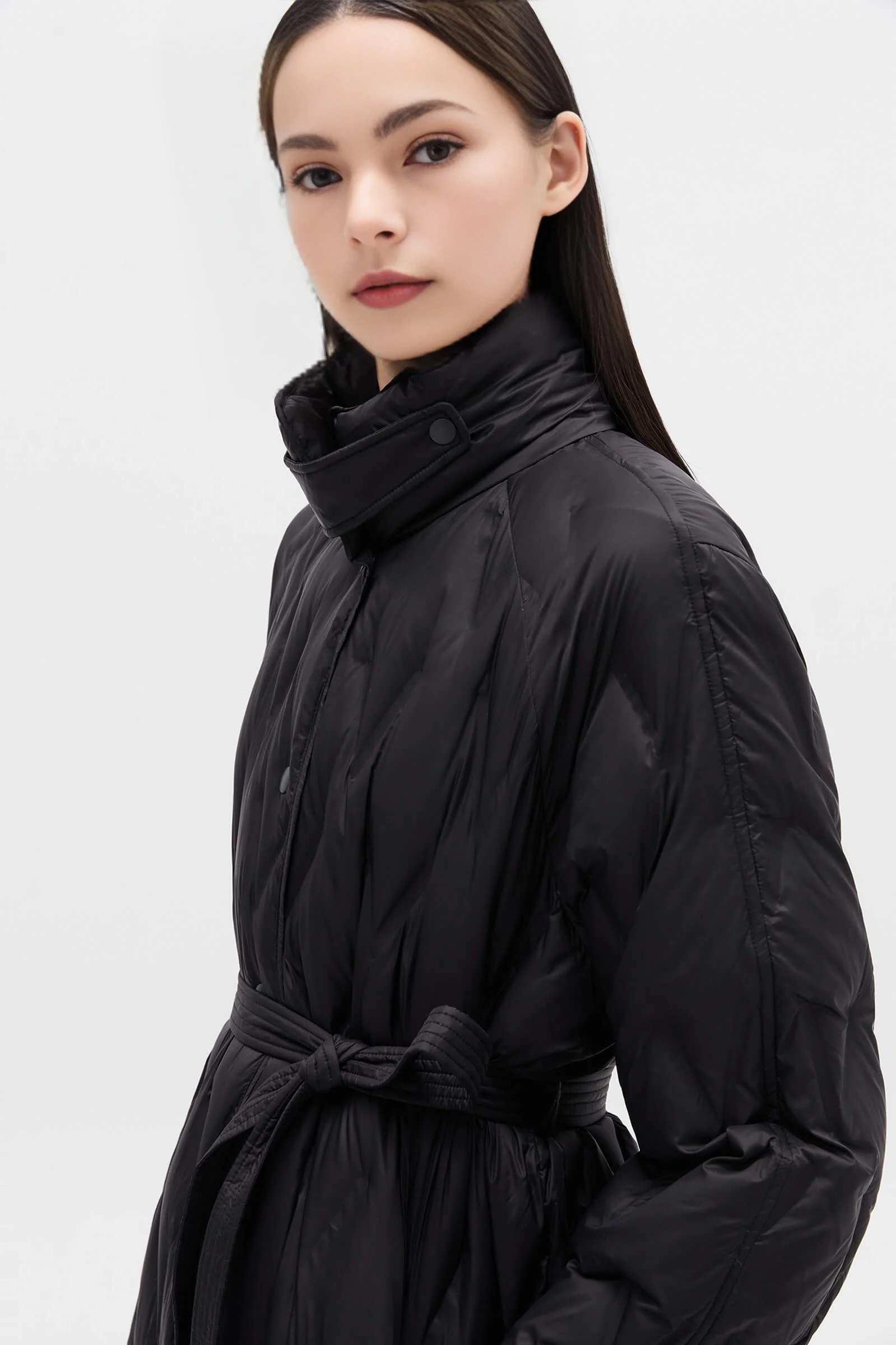 Diamond-Pattern Stand Collar Down Coat - Image 12