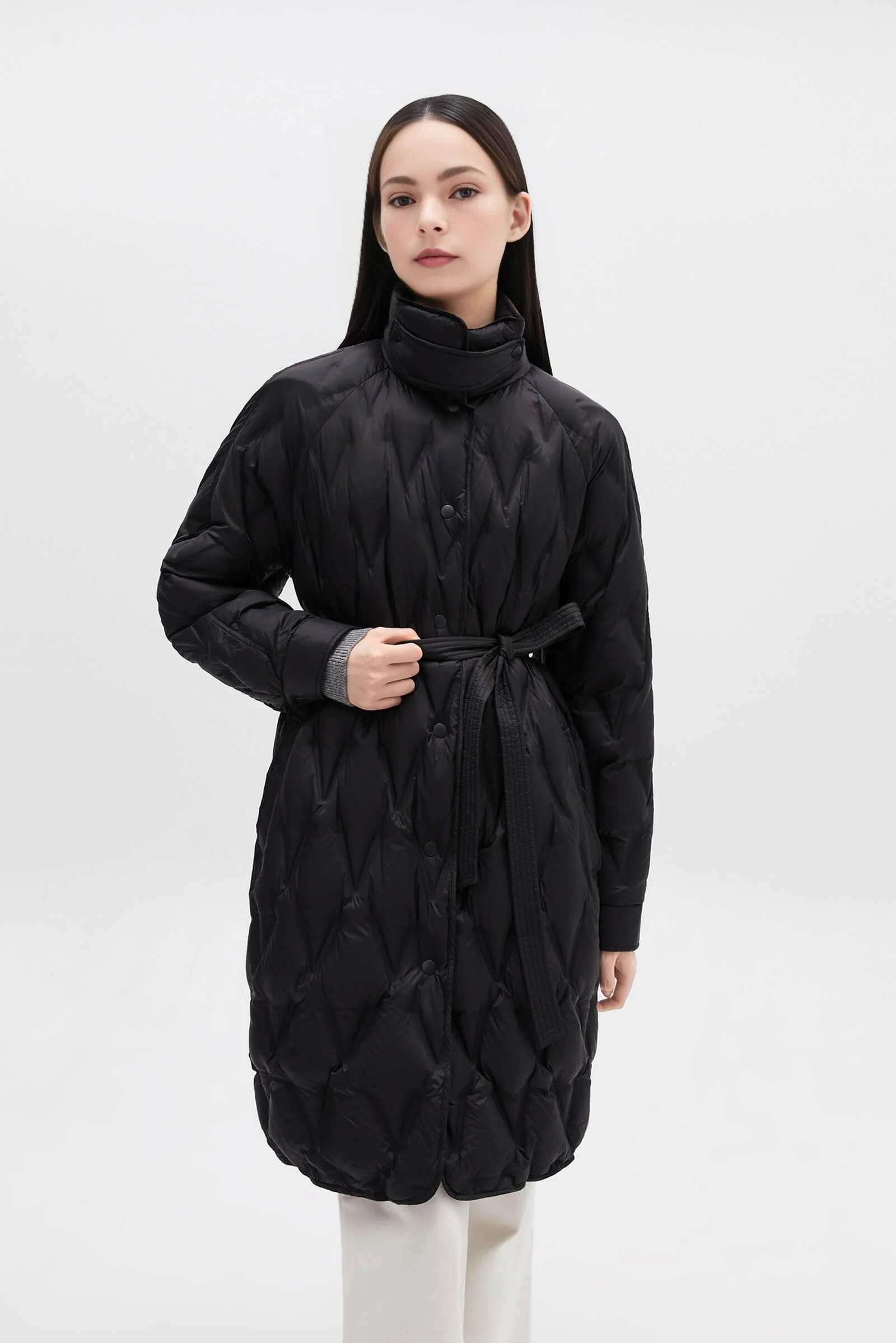 Diamond-Pattern Stand Collar Down Coat - Image 8