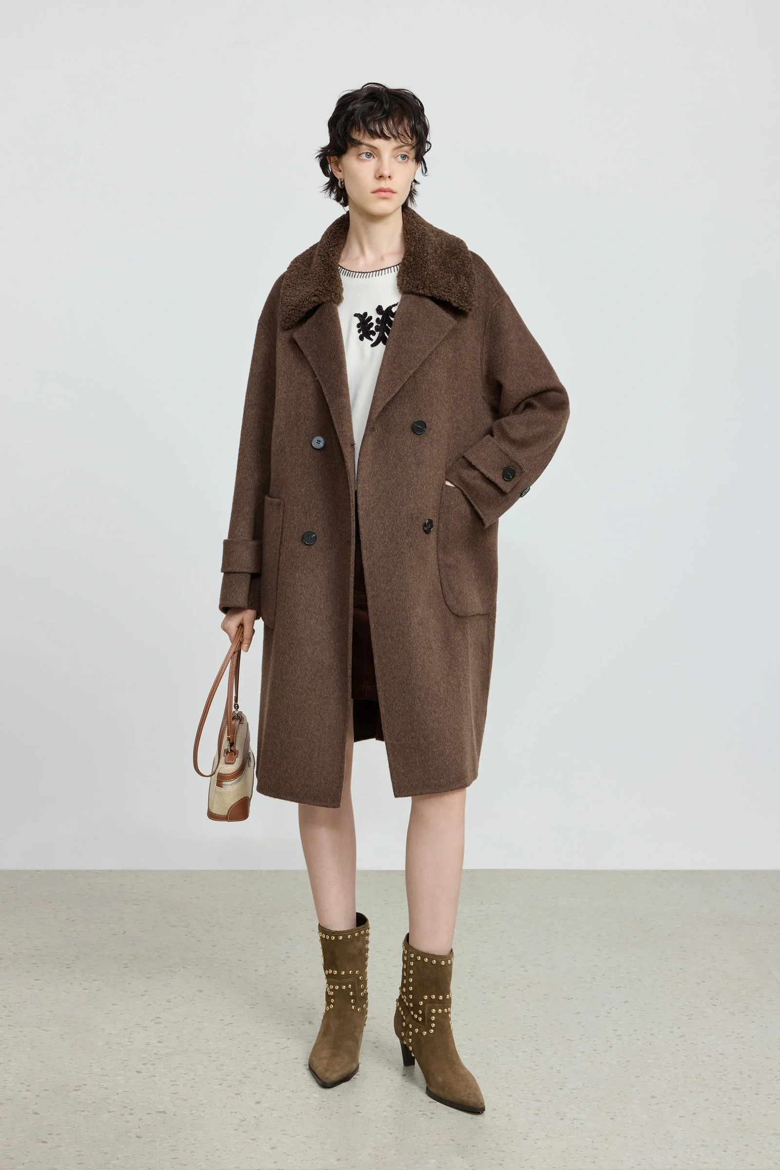 LILY 100% Wool Faux Fur-Collar Coat - Image 2