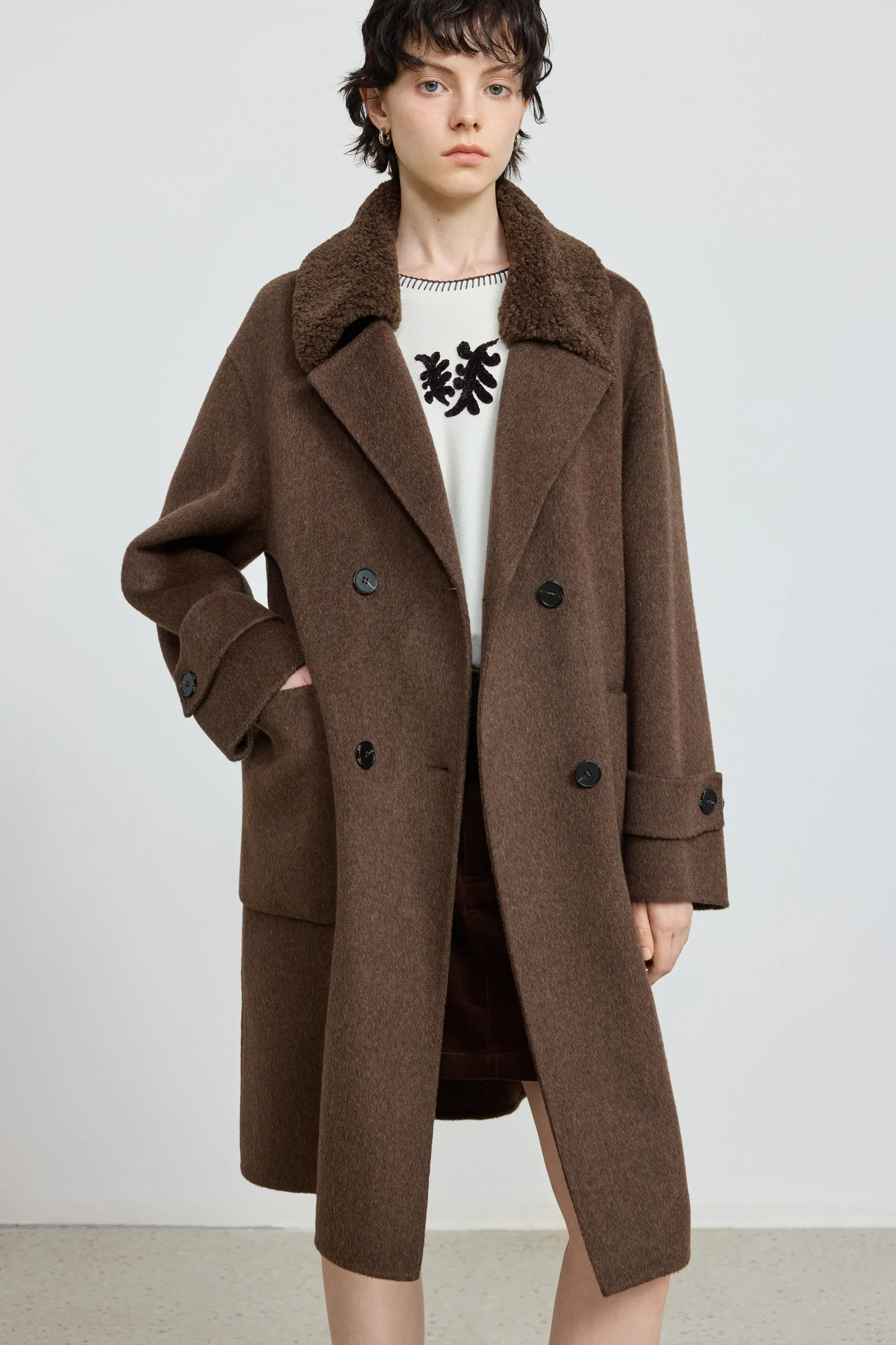 LILY 100% Wool Faux Fur-Collar Coat - Image 6