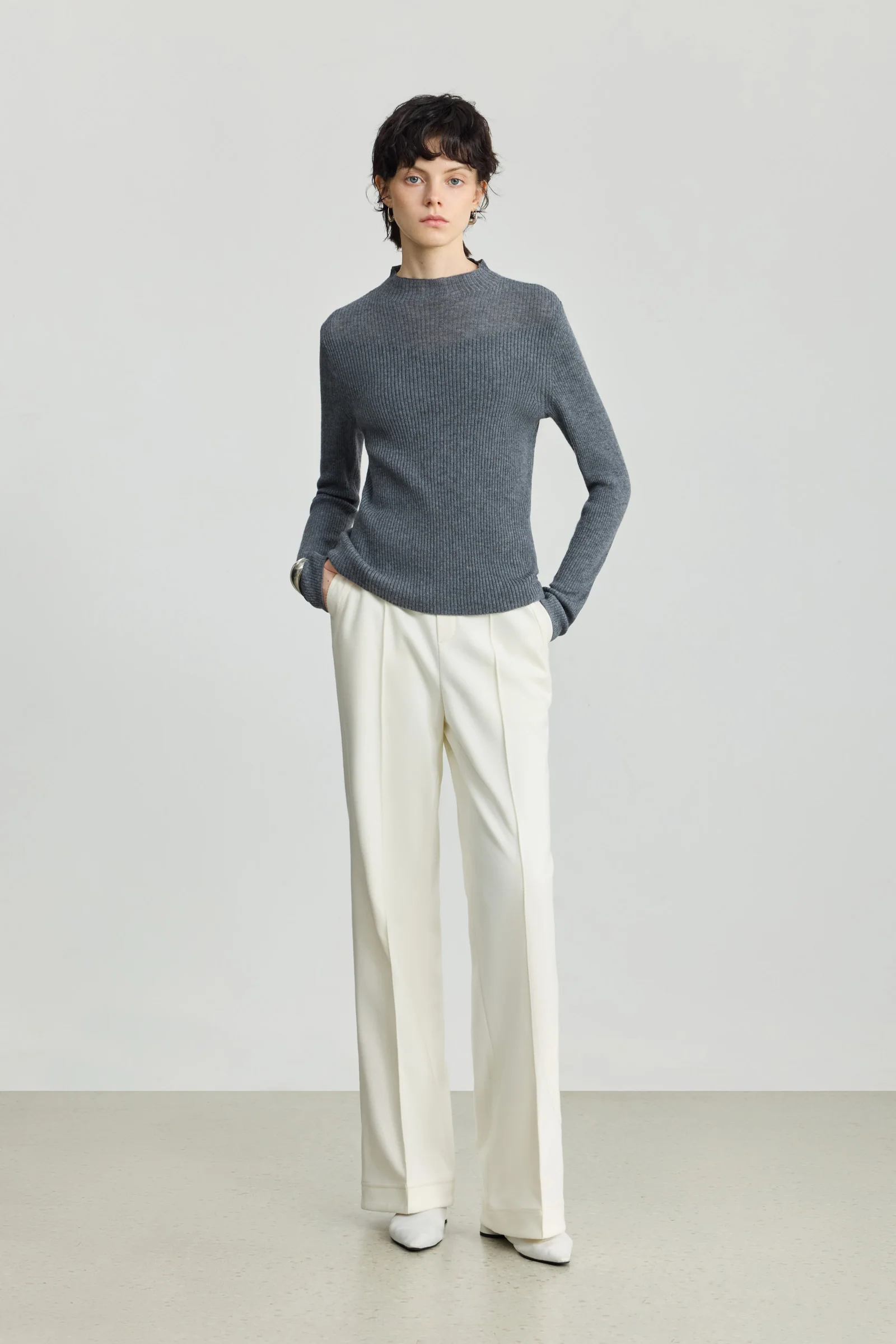 LILY 100% Wool Fitted Mock-Neck Sweater - Image 8