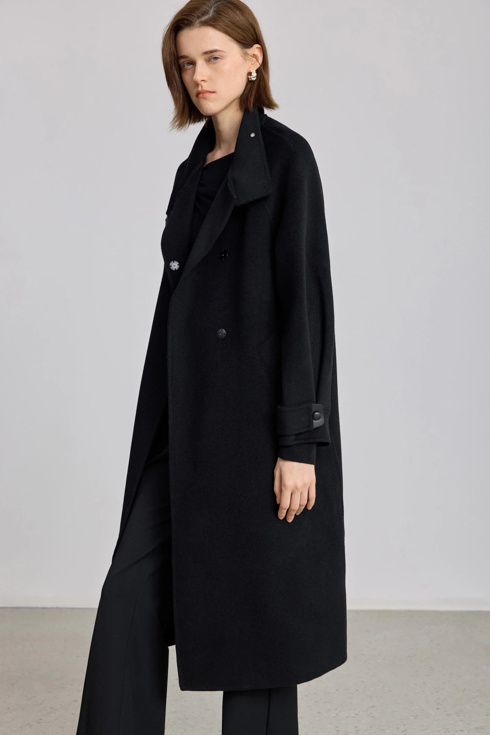 LILY 100% Wool Funnel Neck Belted Coat - Image 14