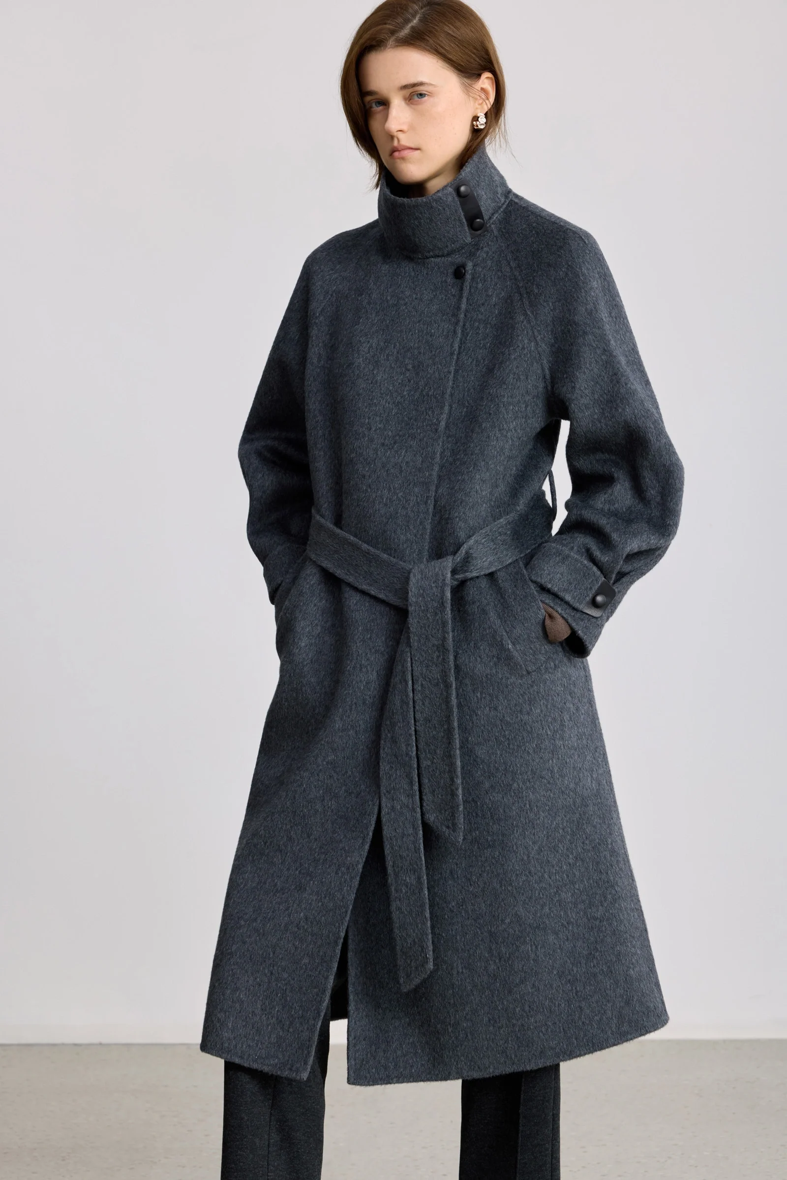 LILY 100% Wool Funnel Neck Belted Coat - Image 5