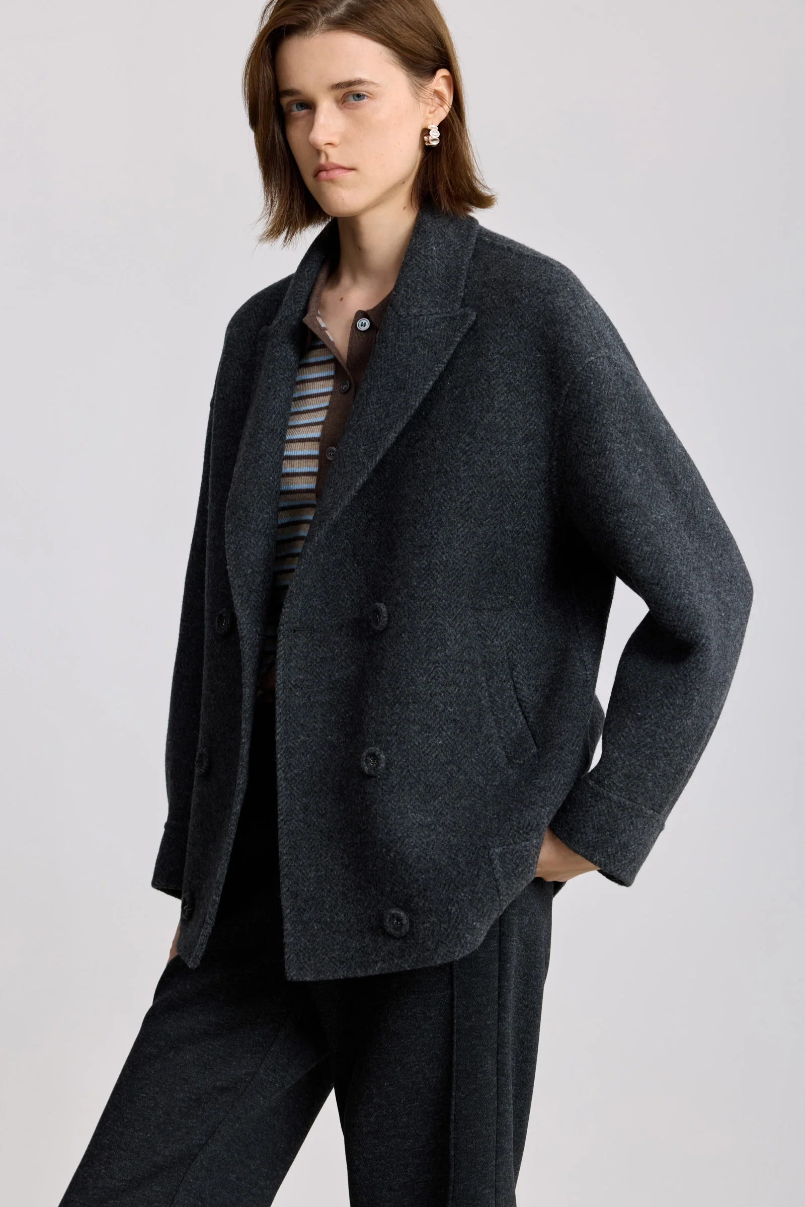 LILY 100% Wool Notched Double-Face Coat - Image 6