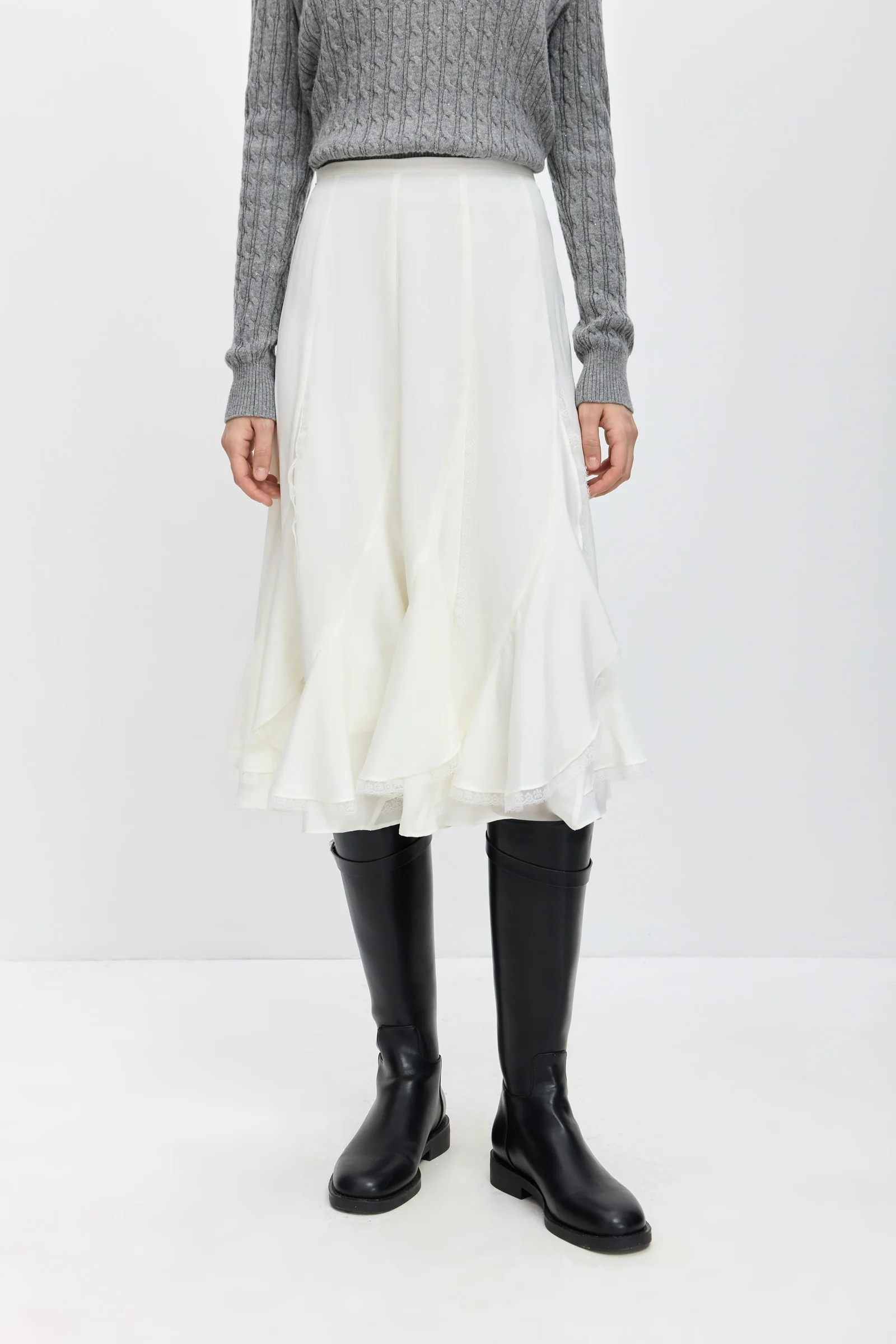 LILY Asymmetric Lace Midi Skirt - Image 5