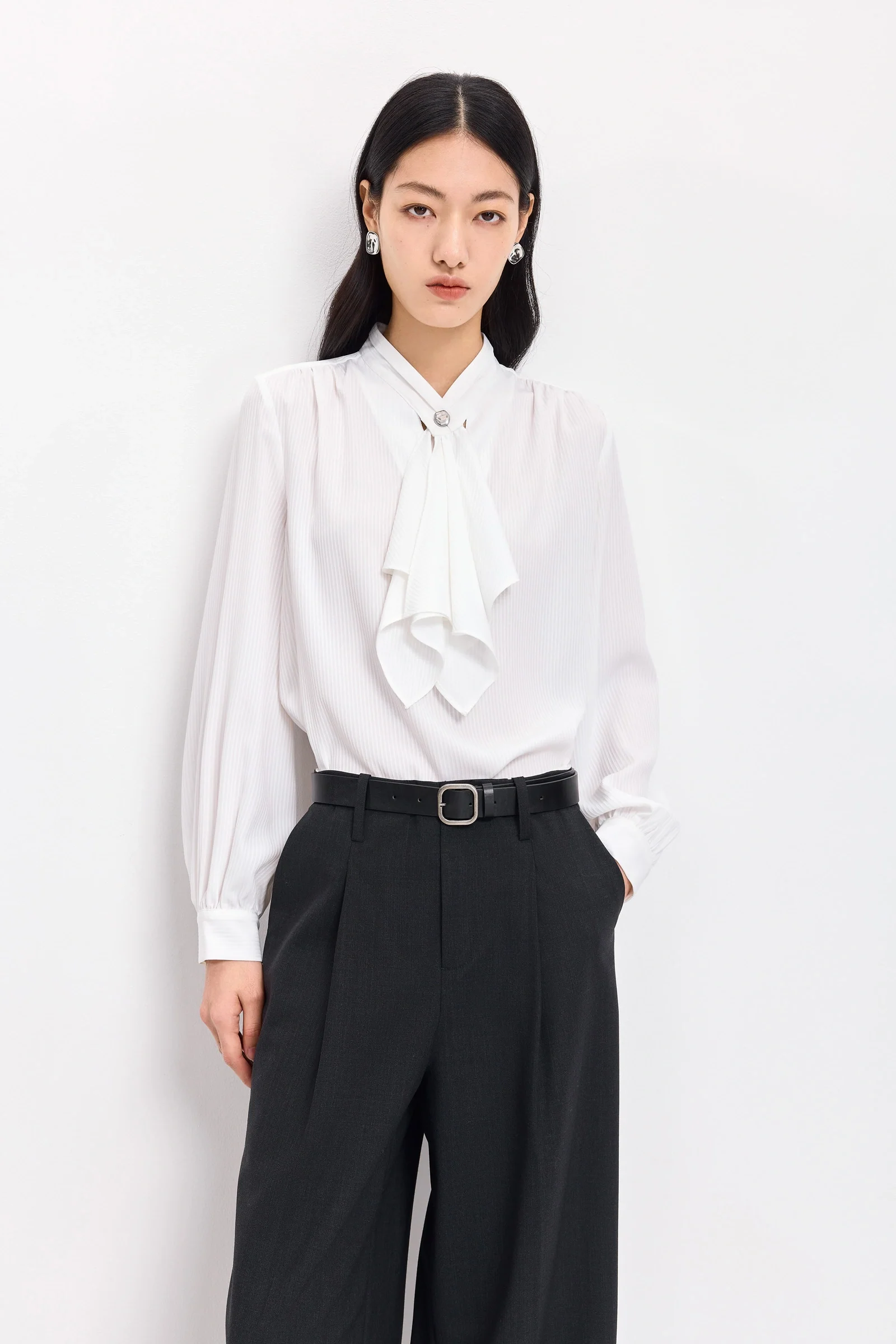 LILY Asymmetric Striped Chiffon Blouse - Image 12
