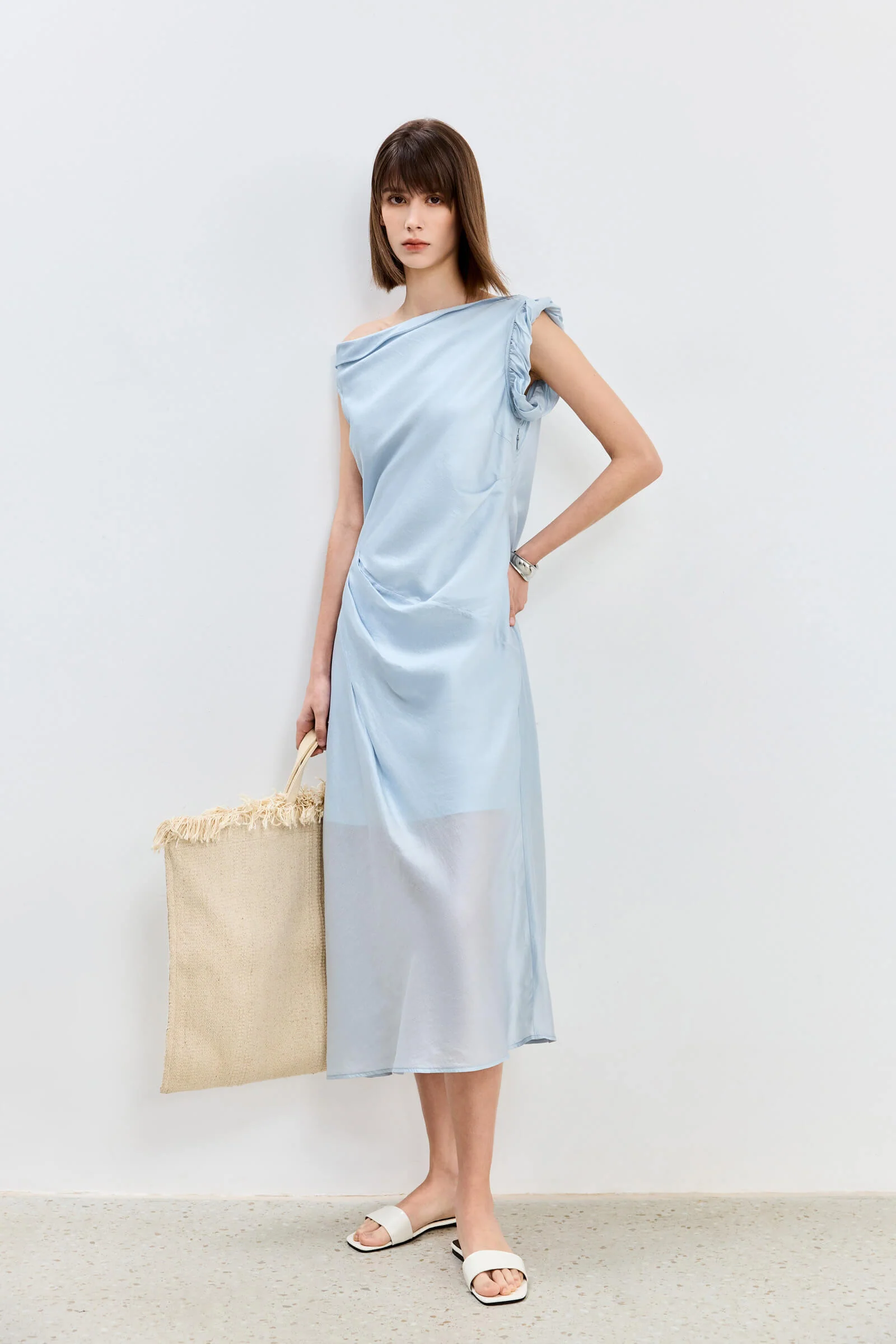 LILY Asymmetrical Design Acetic Acid Silk Dress - Image 3