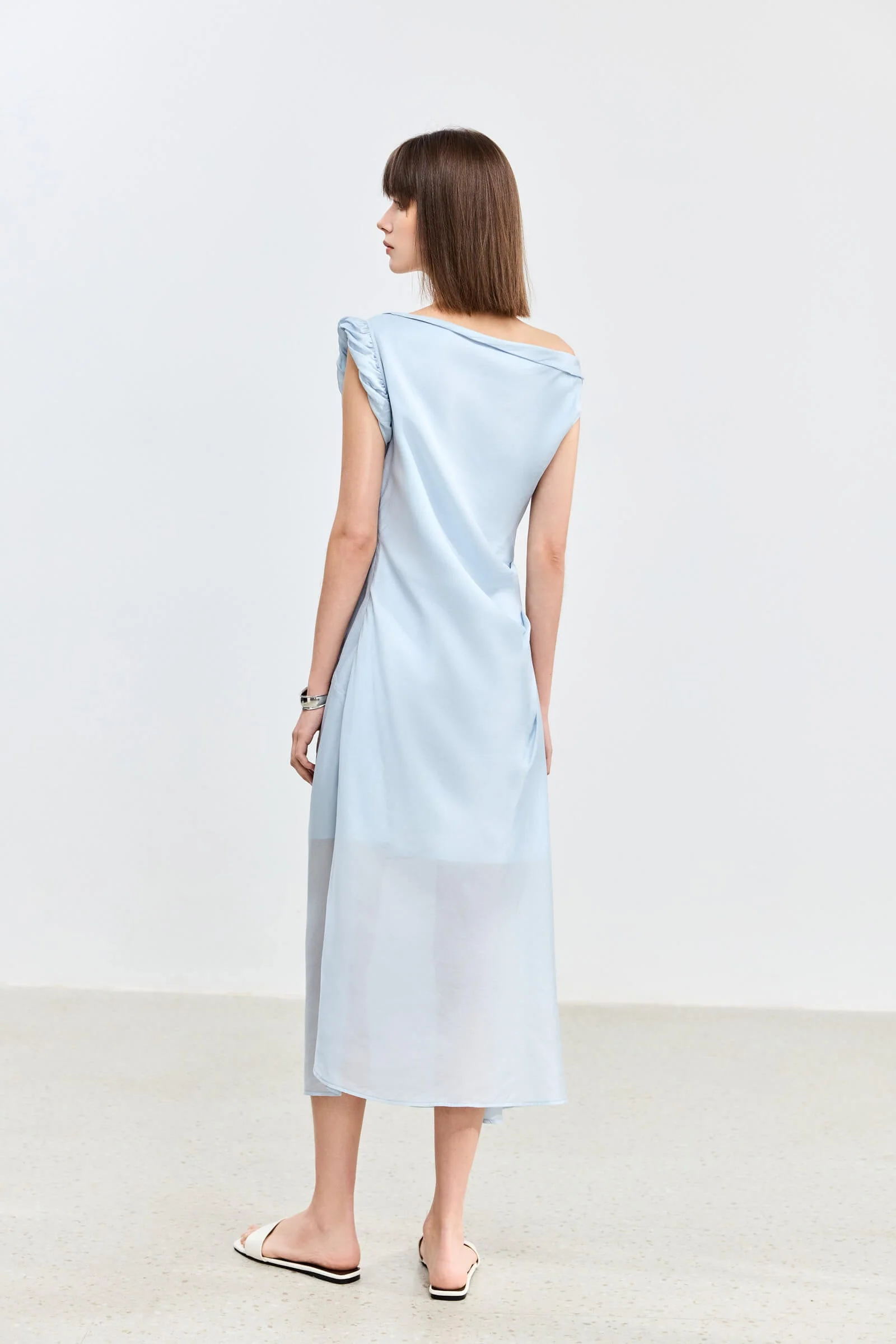 LILY Asymmetrical Design Acetic Acid Silk Dress - Image 4