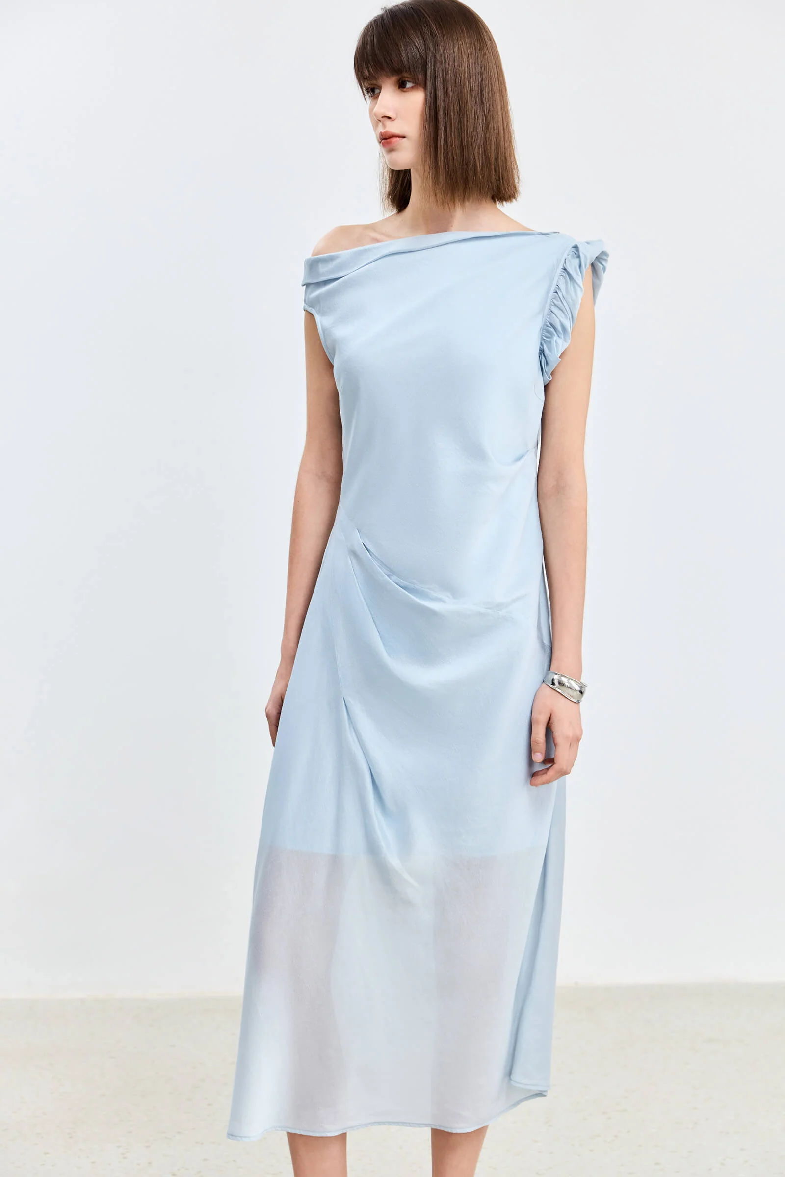 LILY Asymmetrical Design Acetic Acid Silk Dress - Image 5