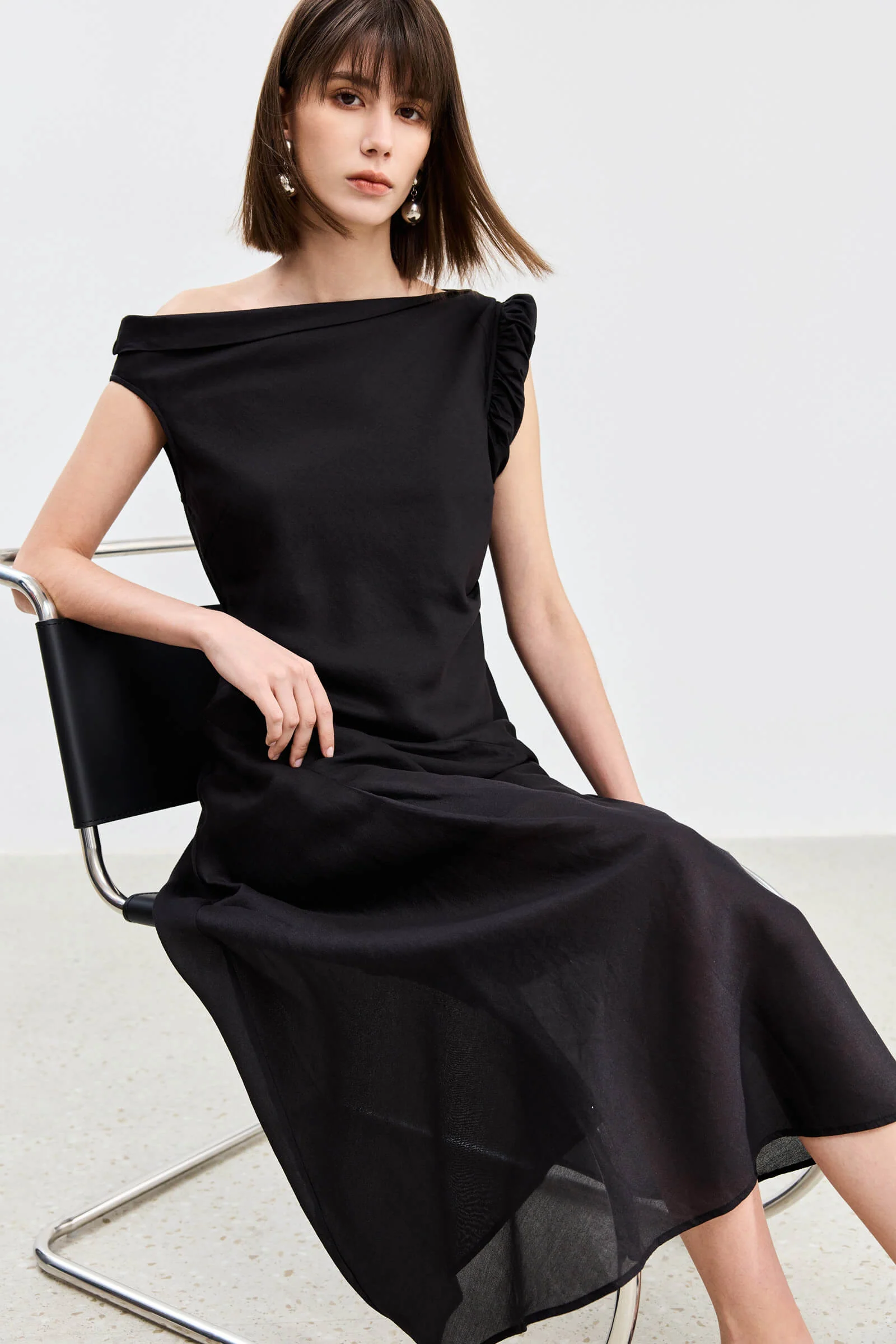 LILY Asymmetrical Design Acetic Acid Silk Dress - Image 8