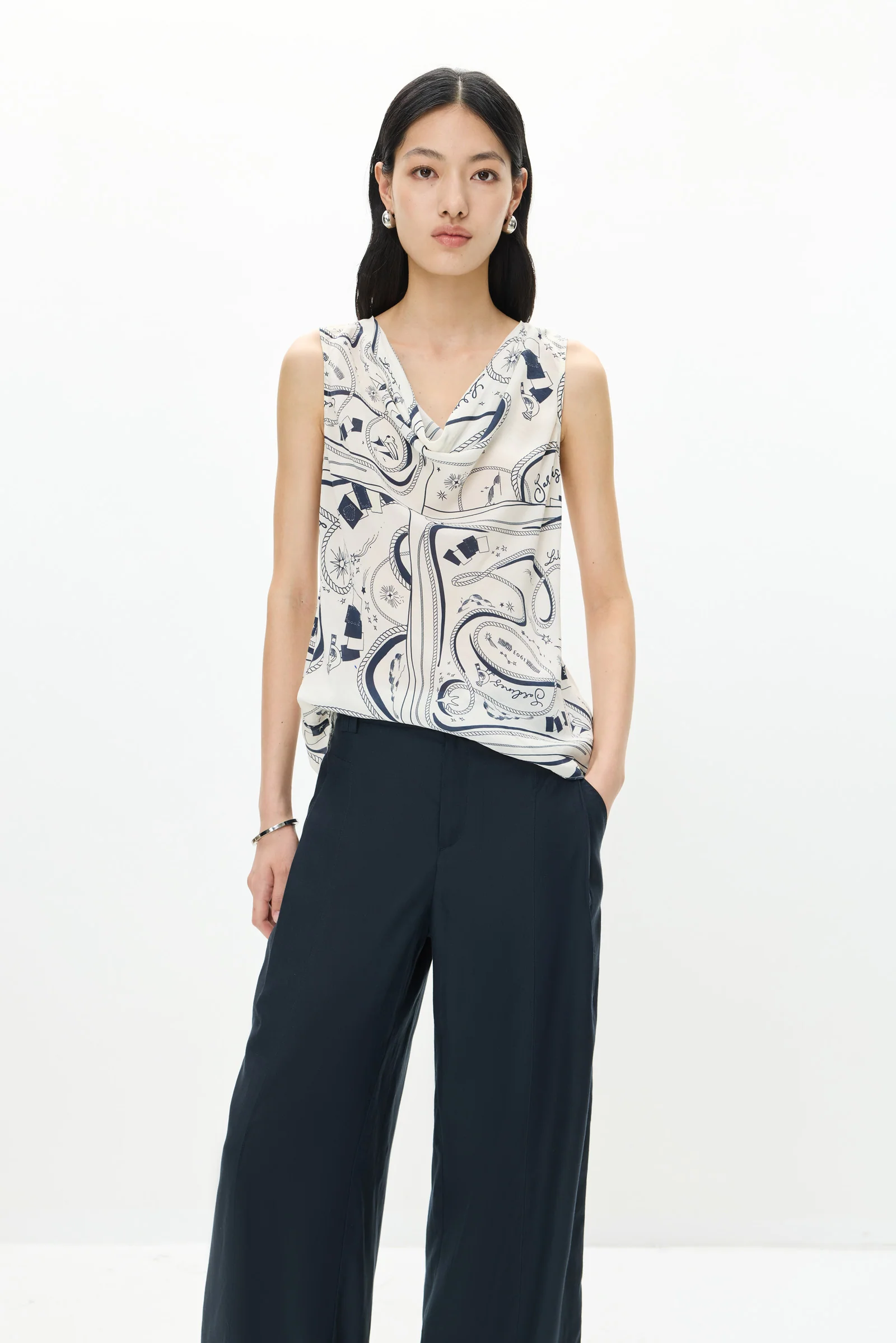 LILY Bias-Cut Printed Cowl Neck Top - Image 5