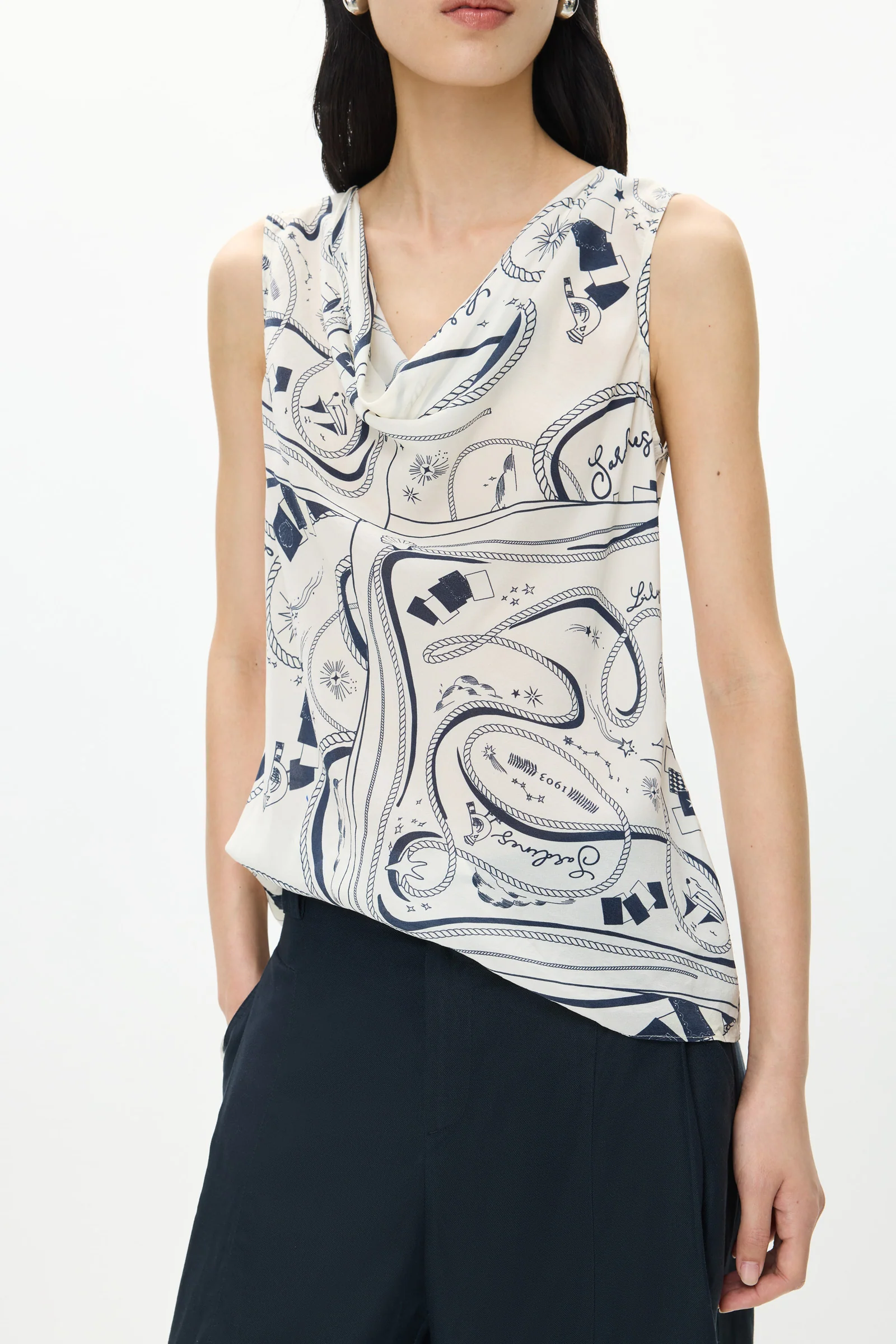 LILY Bias-Cut Printed Cowl Neck Top - Image 7