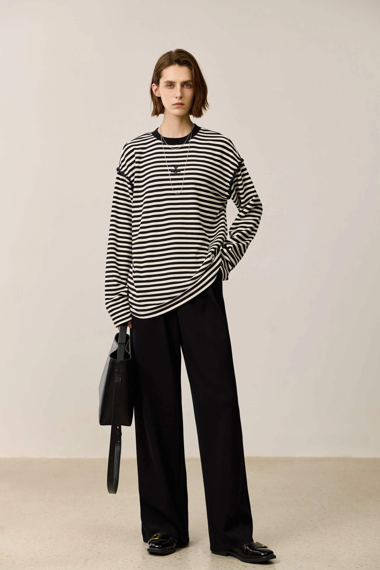 LILY Black-and-White Color-Block Striped Long Sleeve Sweater - Image 5