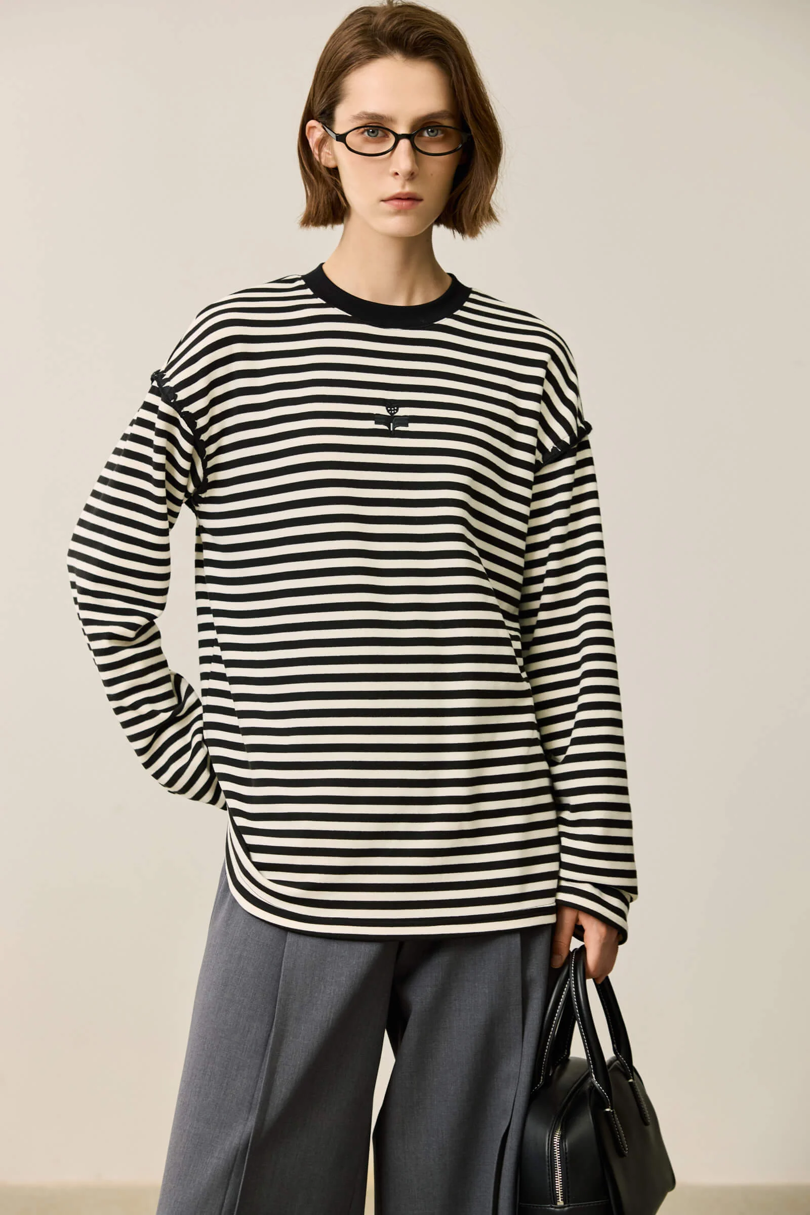 LILY Black-and-White Color-Block Striped Long Sleeve Sweater - Image 8