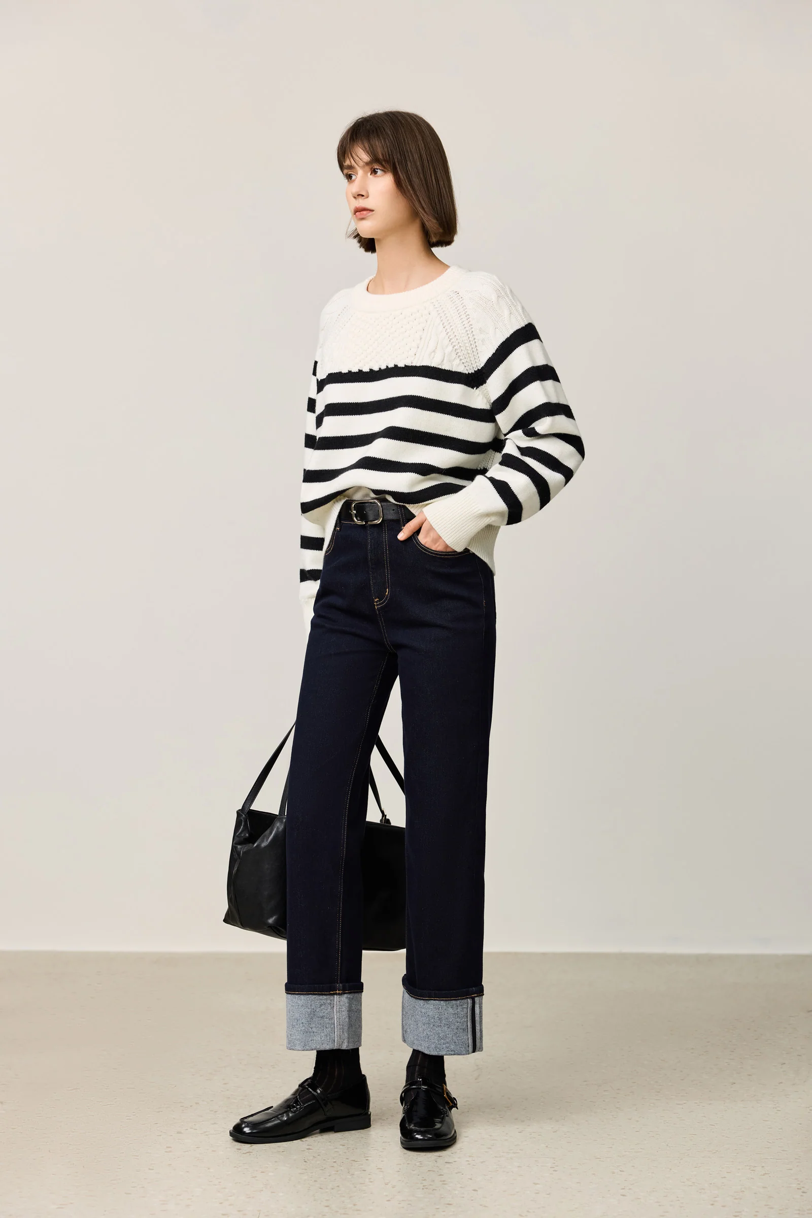 LILY Black & White Striped Crewneck Sweater - Image 3