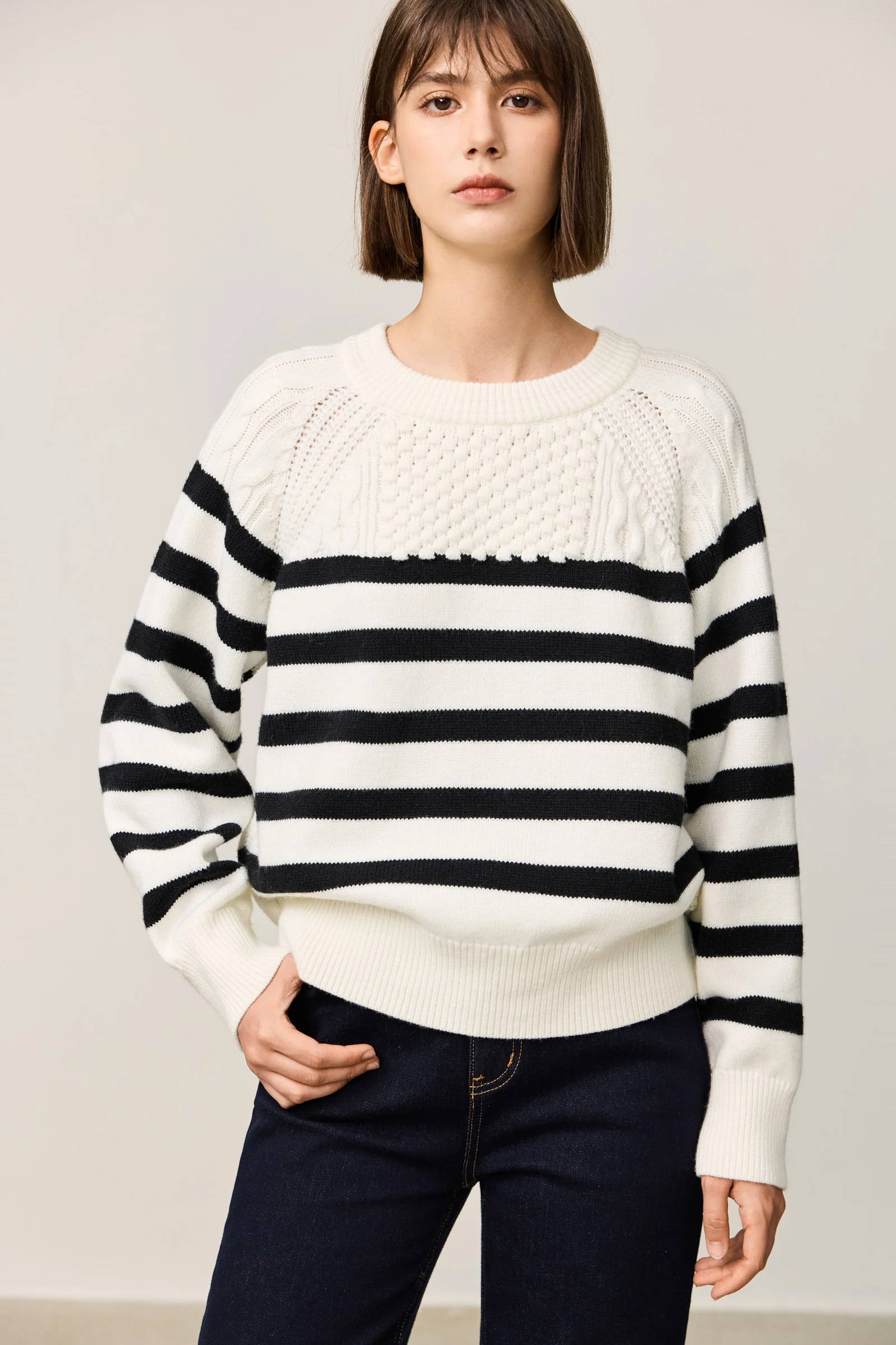 LILY Black & White Striped Crewneck Sweater - Image 5