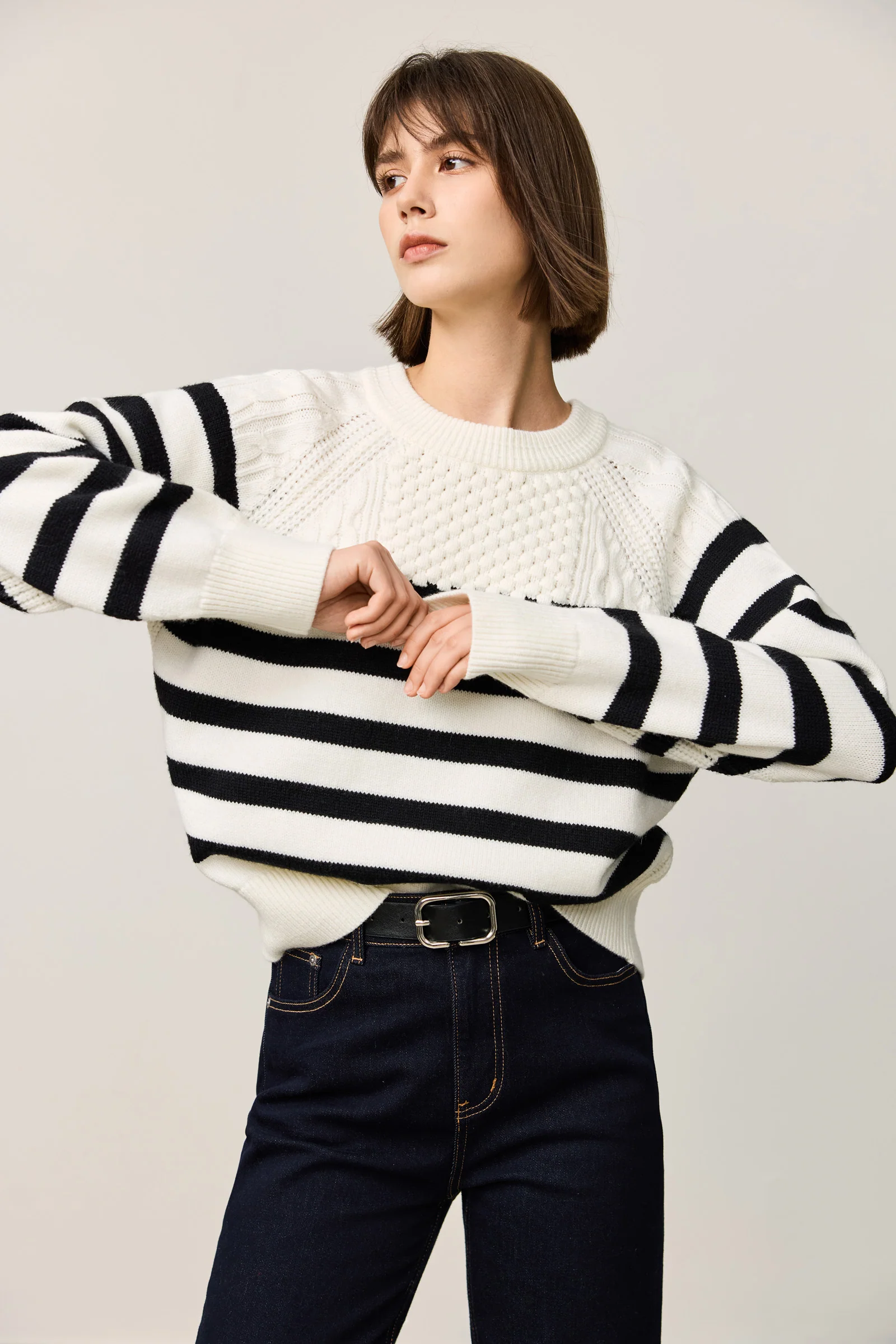 LILY Black & White Striped Crewneck Sweater - Image 7