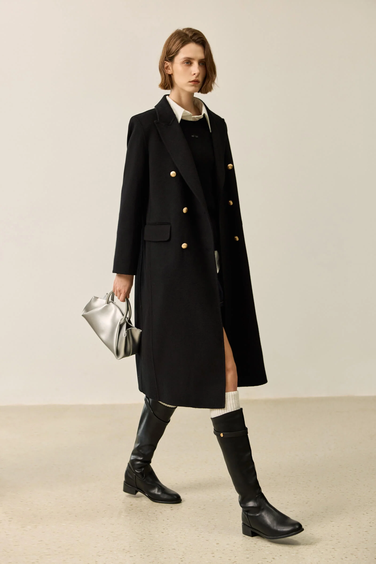LILY Classic Double-Breasted Black Double-Faced Coat - Image 3