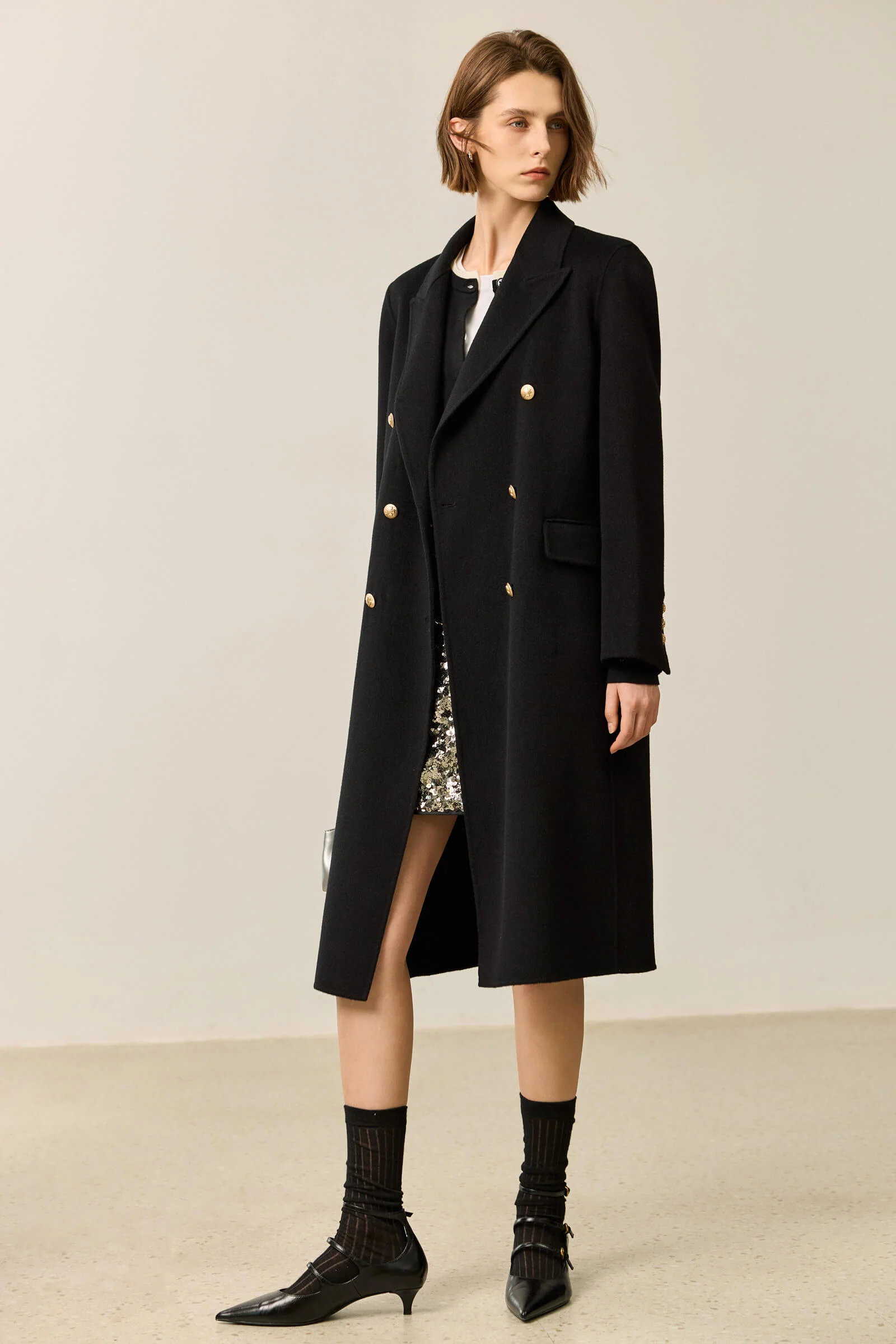 LILY Classic Double-Breasted Black Double-Faced Coat - Image 4