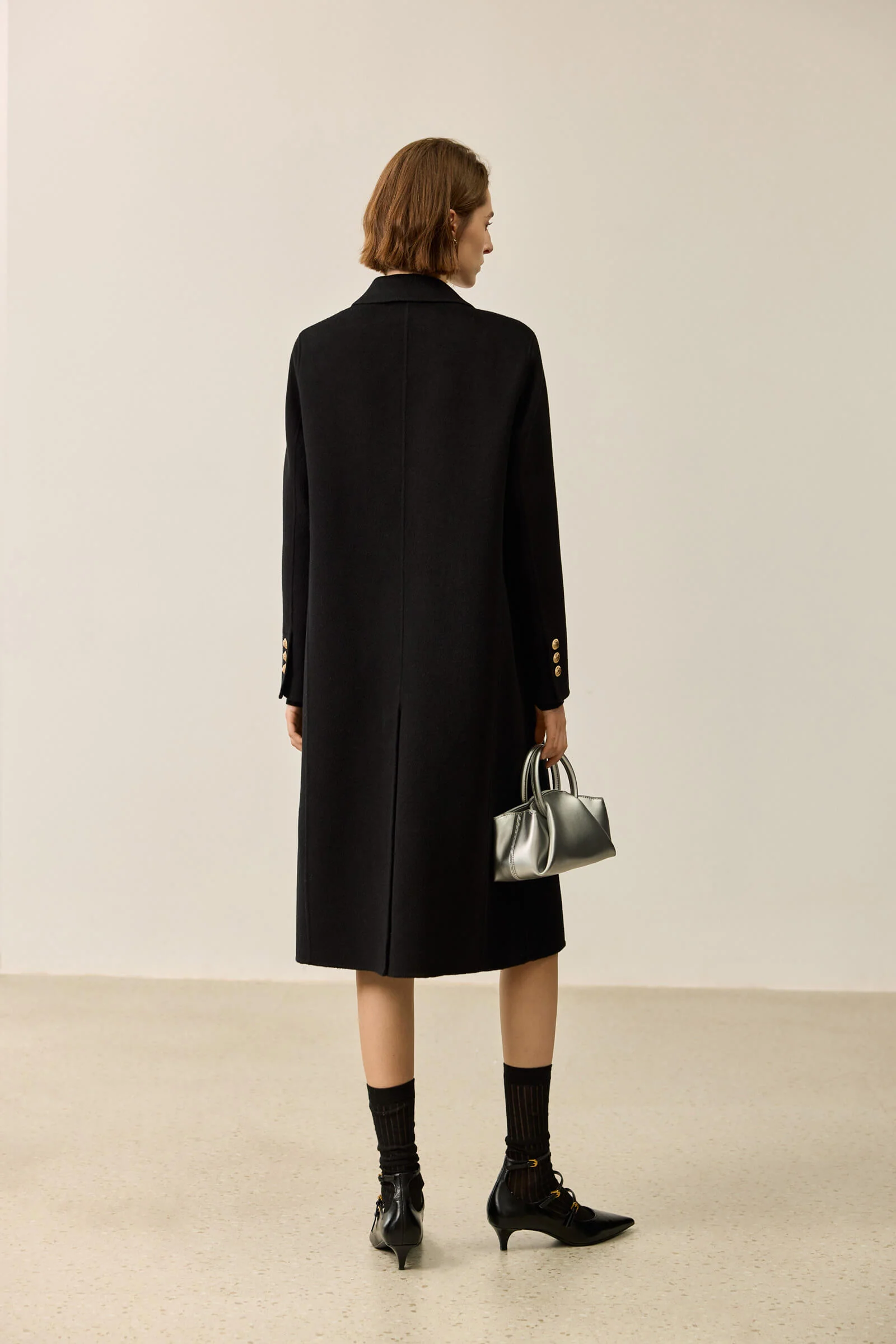 LILY Classic Double-Breasted Black Double-Faced Coat - Image 5