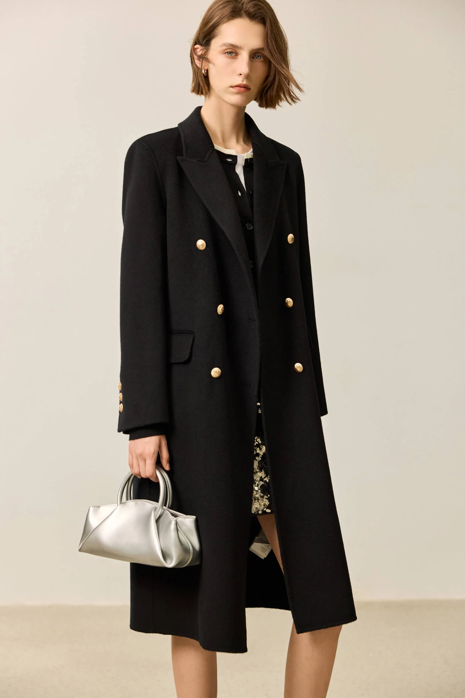 LILY Classic Double-Breasted Black Double-Faced Coat - Image 6