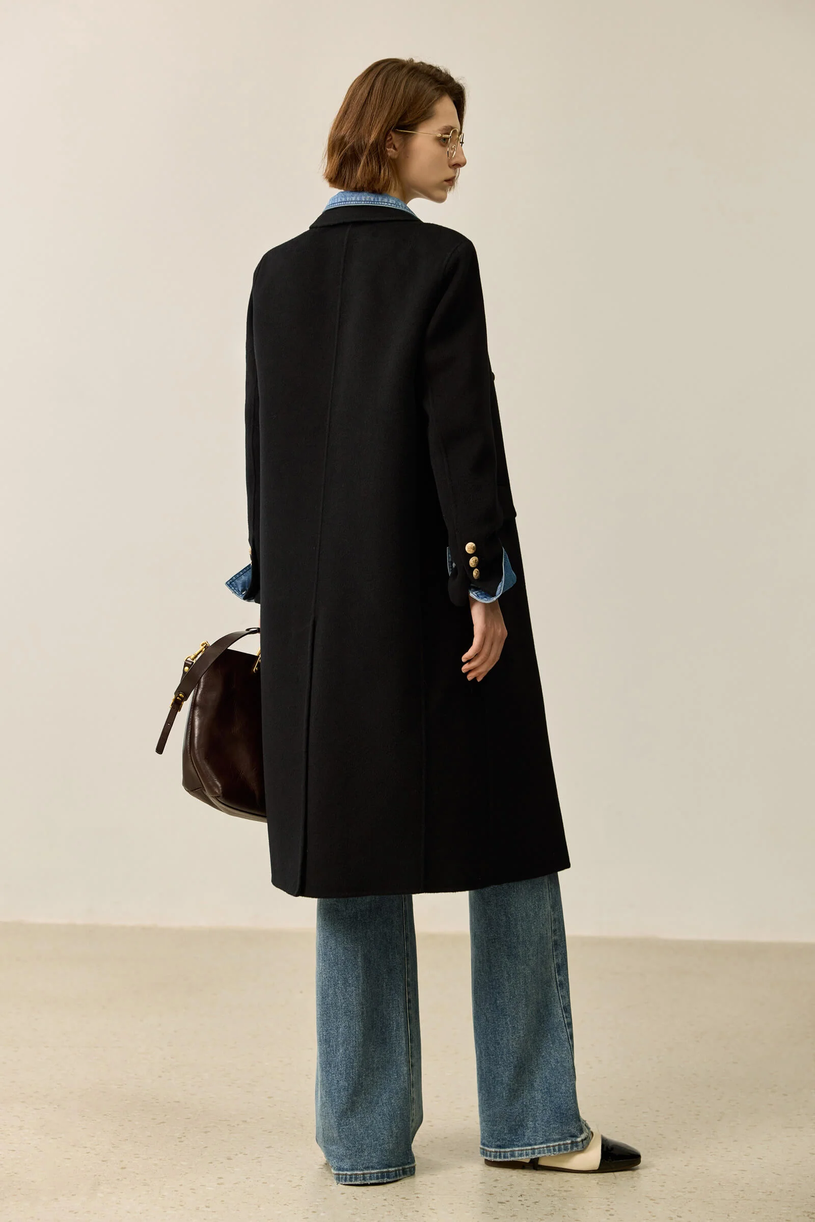 LILY Classic Double-Breasted Black Double-Faced Coat - Image 8
