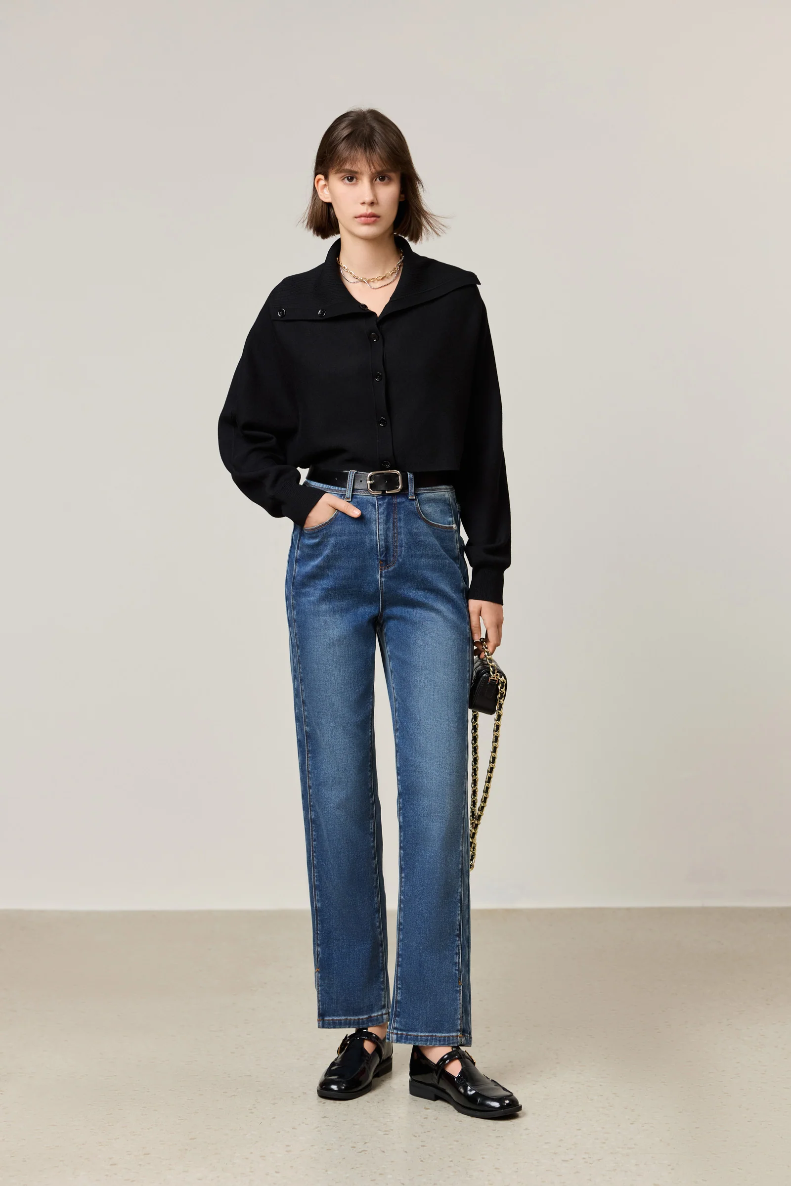 LILY Classic Lapel Black Knit Cardigan - Image 3