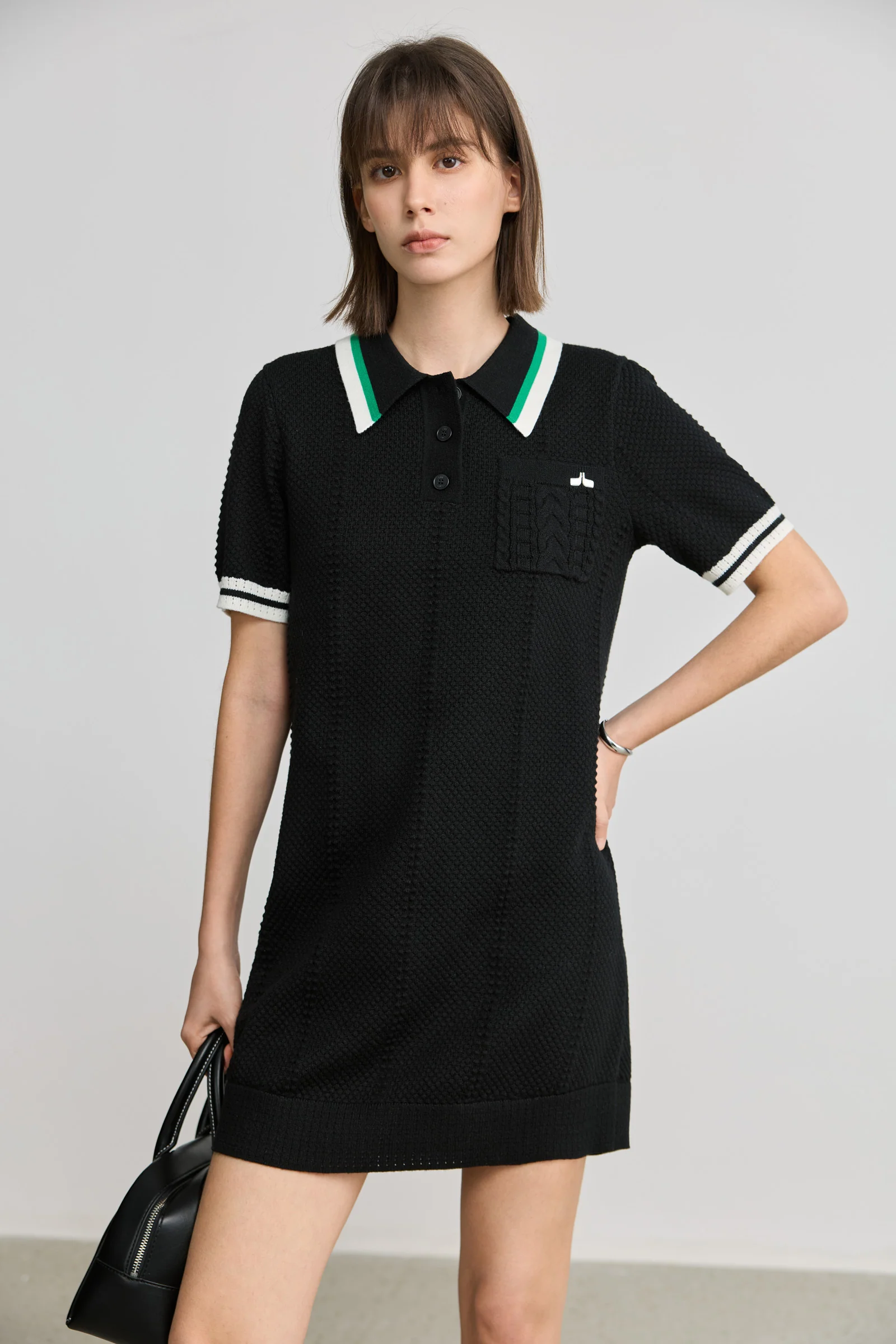 LILY Color-Block Polo Collar Knit Dress
