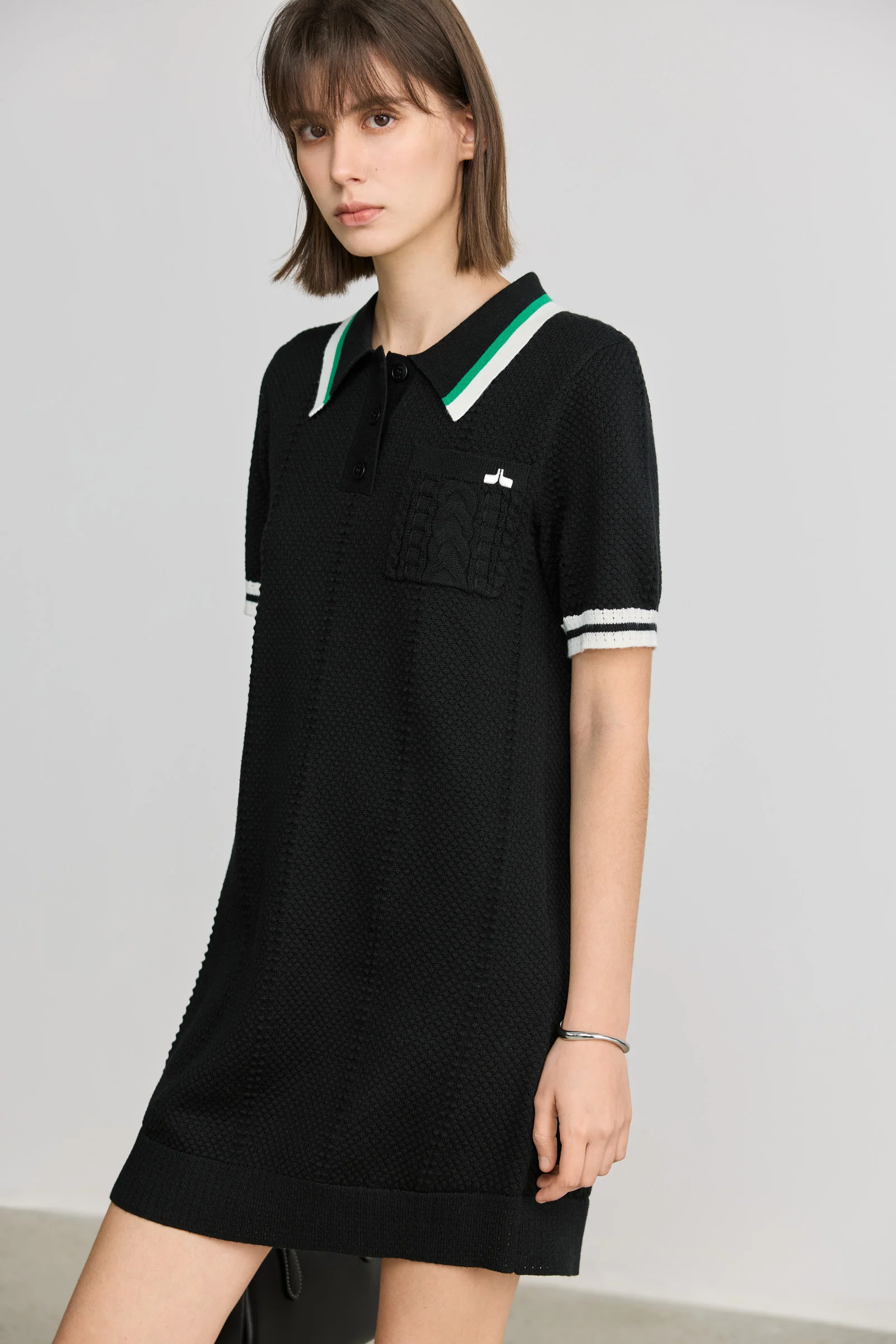 LILY Color-Block Polo Collar Knit Dress - Image 6