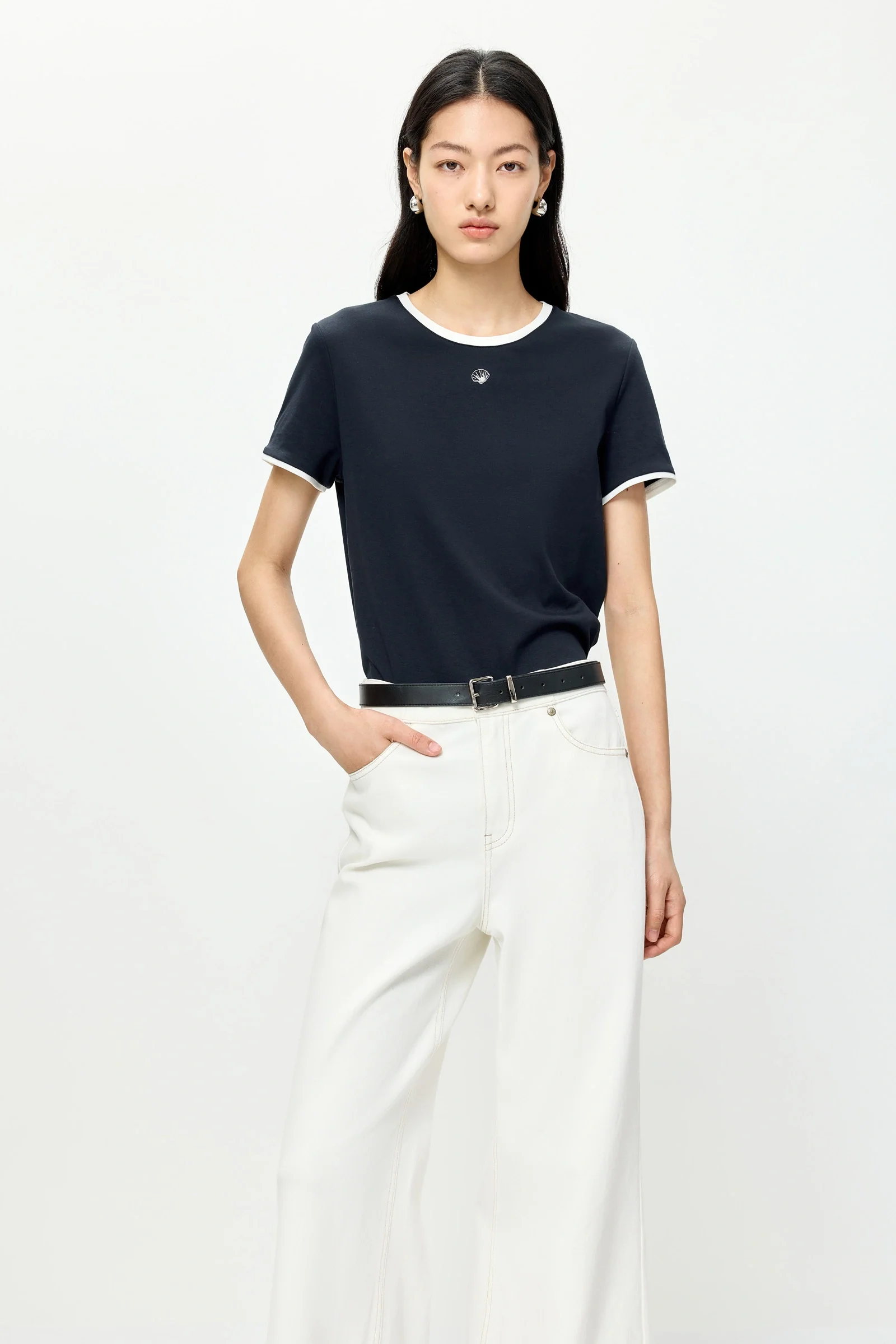 LILY Colorblock Crewneck Embroidered Tee - Image 5