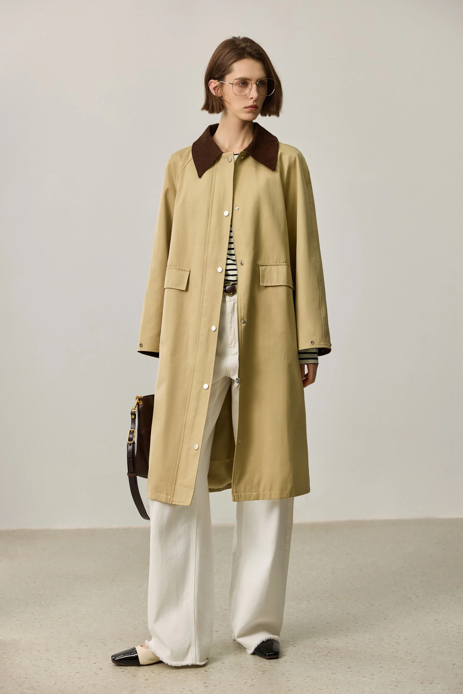 LILY Contrast-Collar Classic Trench Coat - Image 3