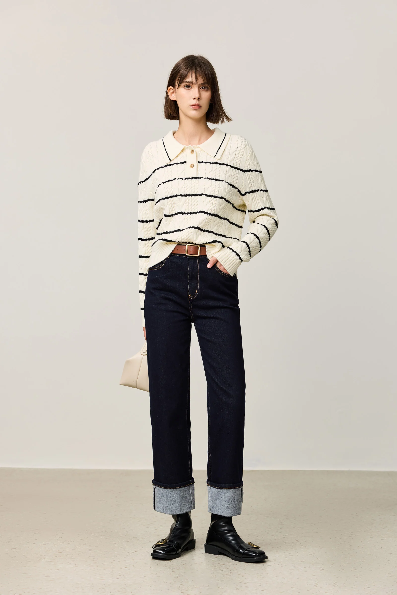 LILY Contrast Striped Relaxed Polo Sweater - Image 3