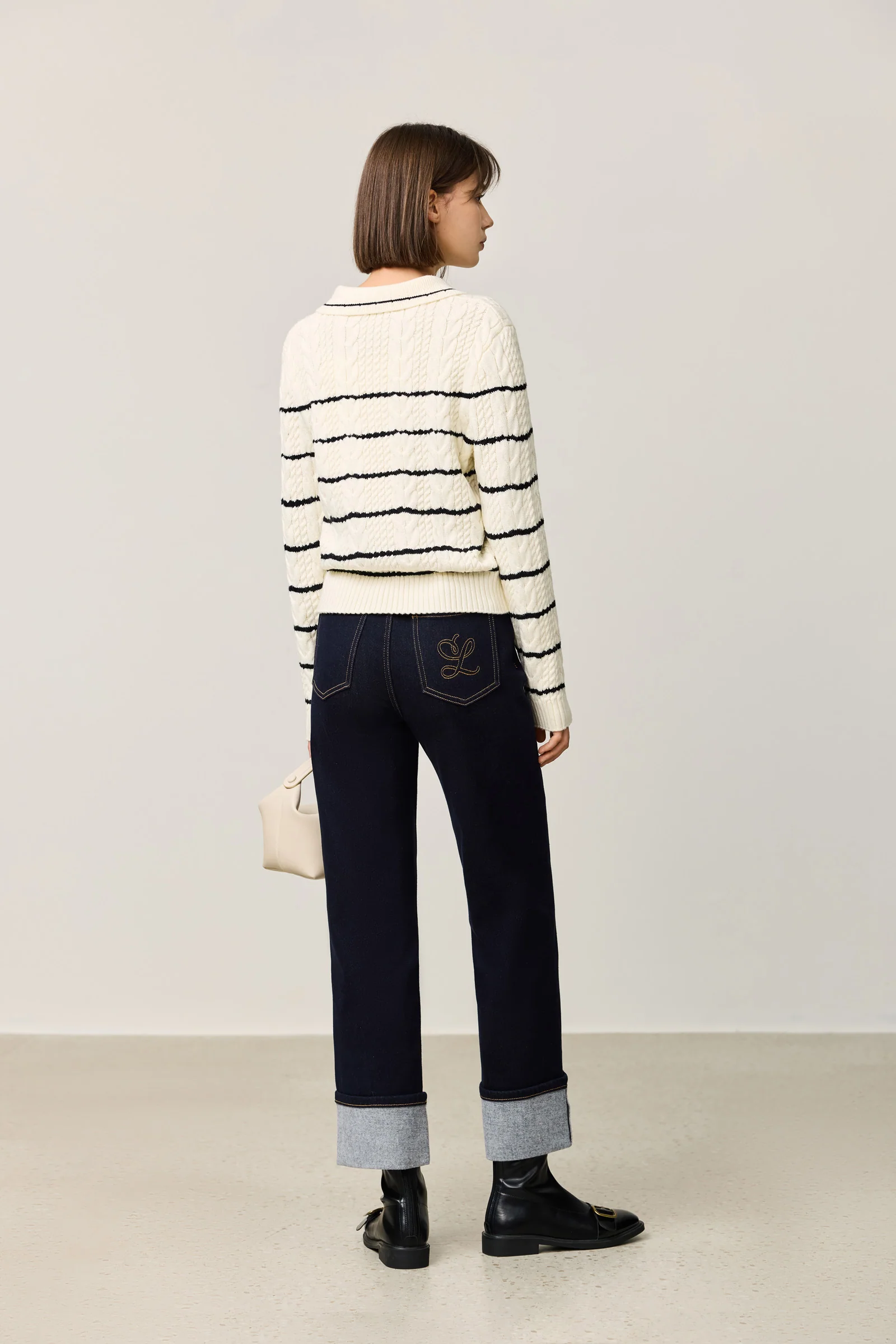 LILY Contrast Striped Relaxed Polo Sweater - Image 4