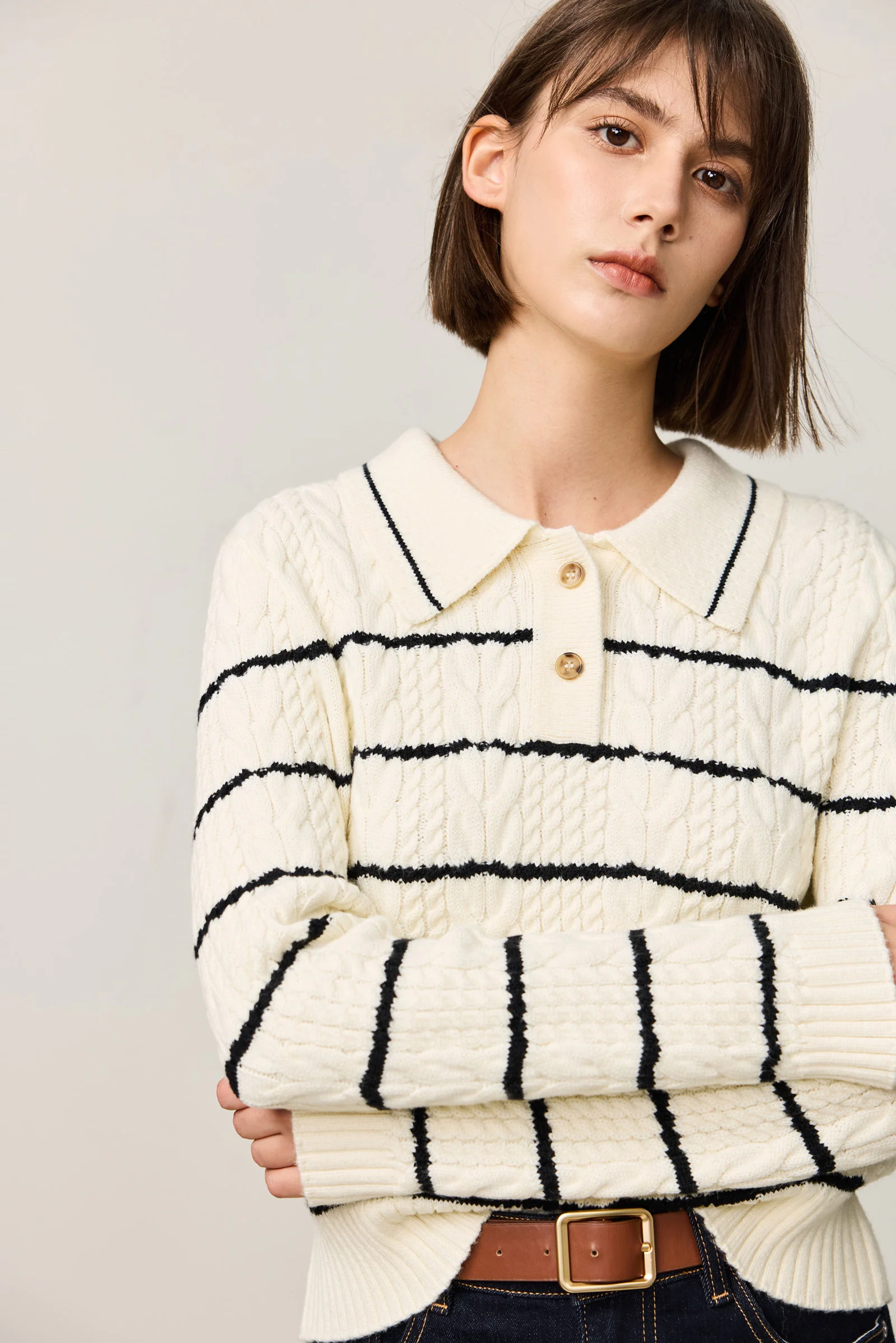 LILY Contrast Striped Relaxed Polo Sweater - Image 5