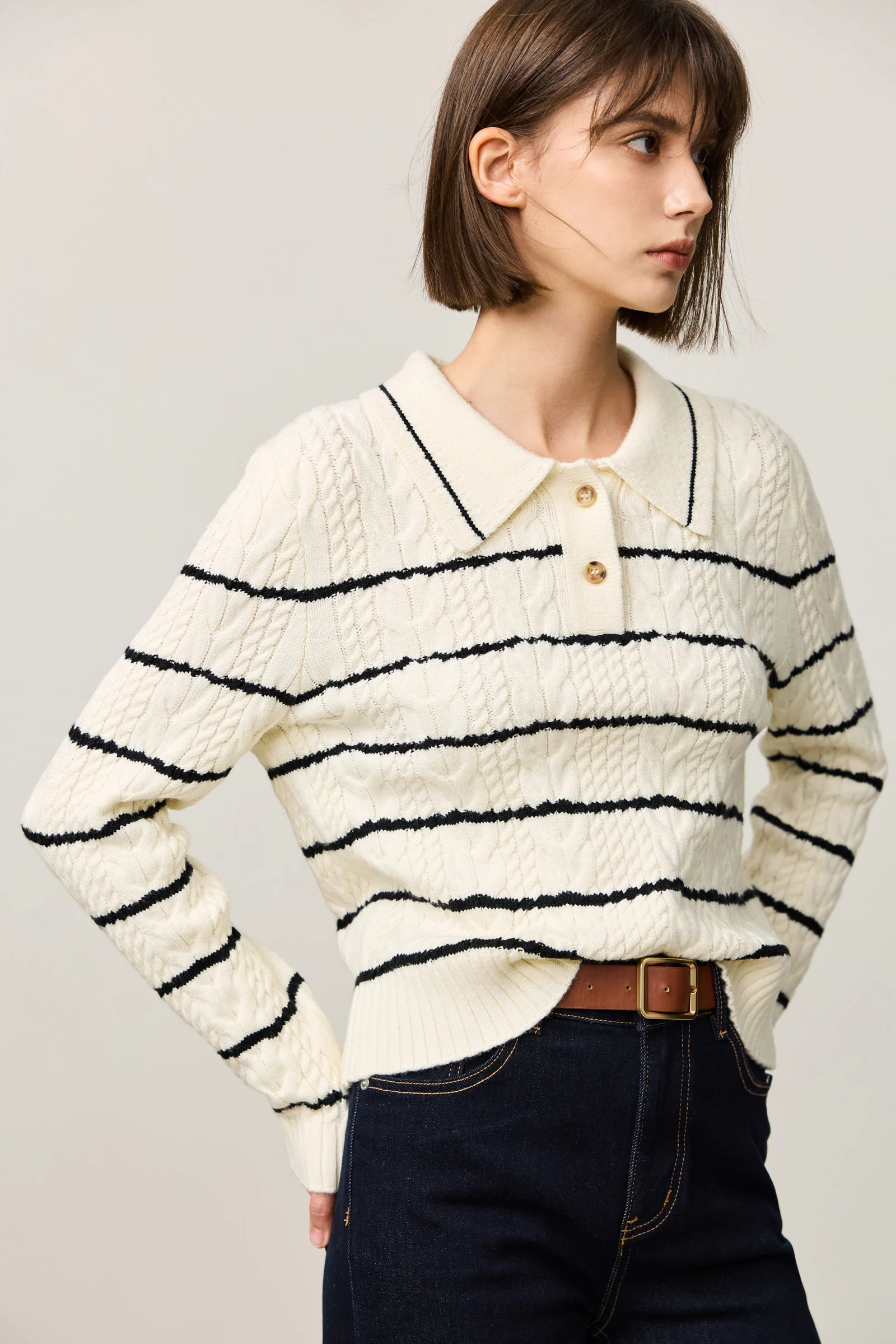 LILY Contrast Striped Relaxed Polo Sweater - Image 6
