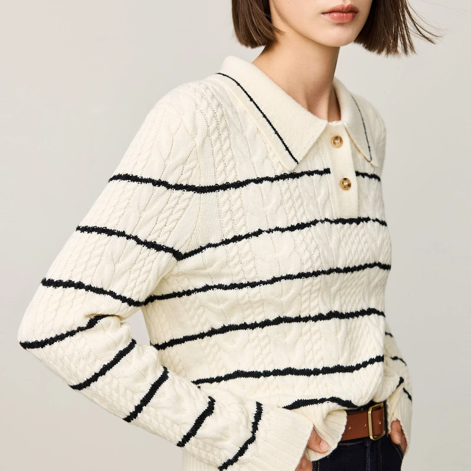 LILY Contrast Striped Relaxed Polo Sweater - Image 7