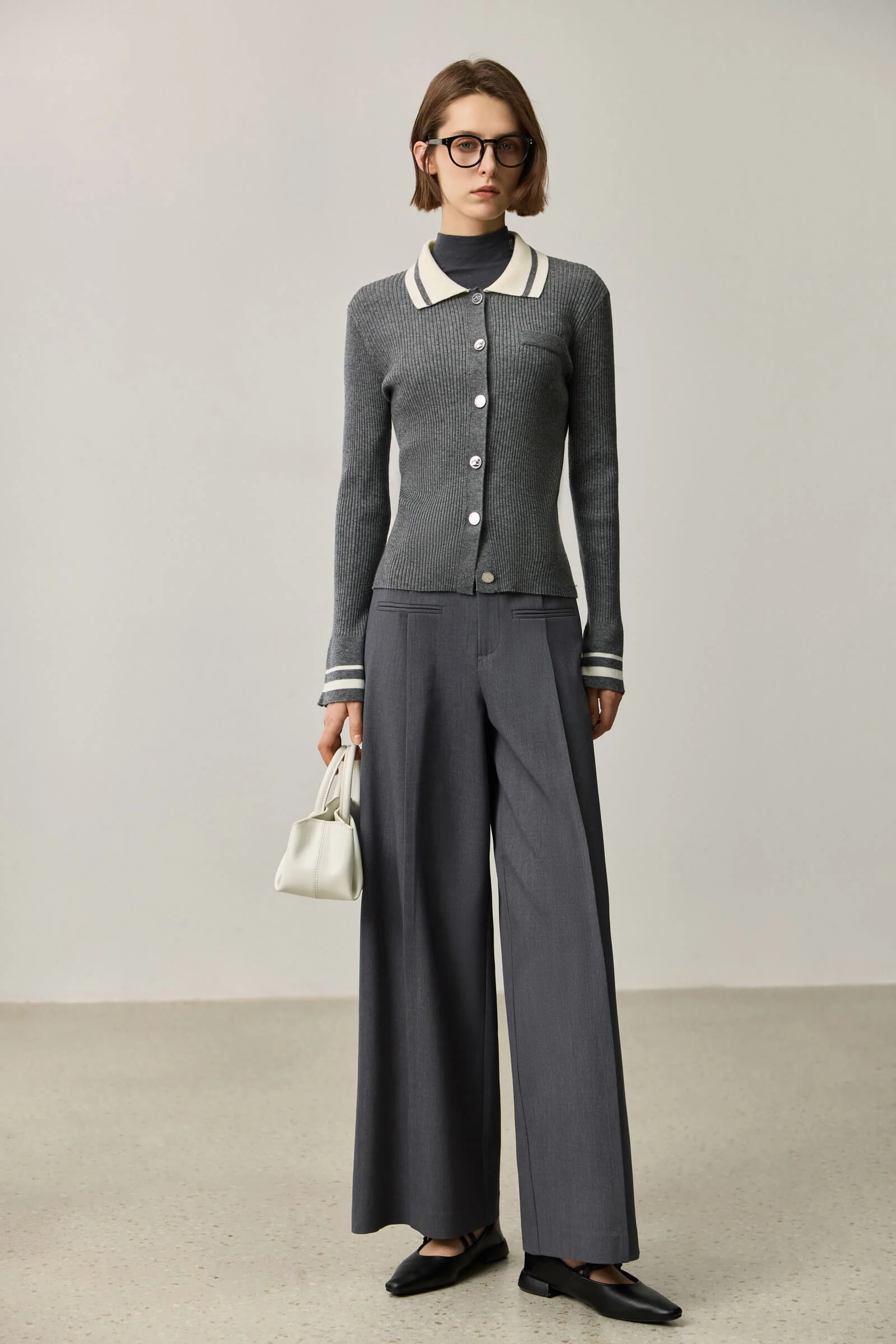 LILY Contrast-Trim Fitted Knit Cardigan - Image 4
