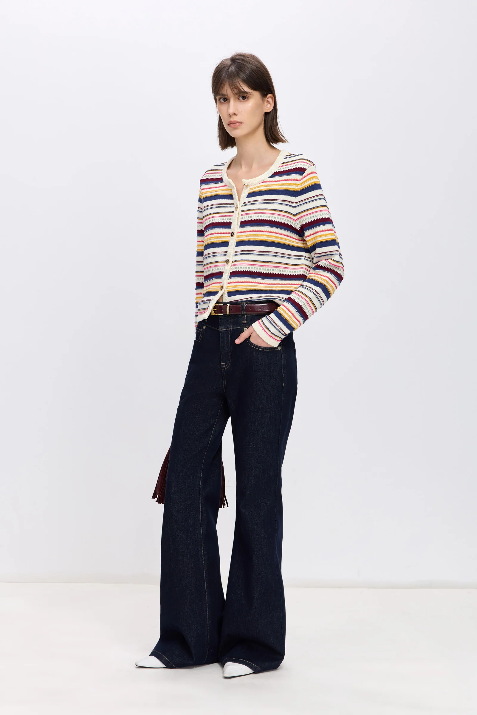 LILY Cotton Colorblock Stripe Cardigan - Image 3