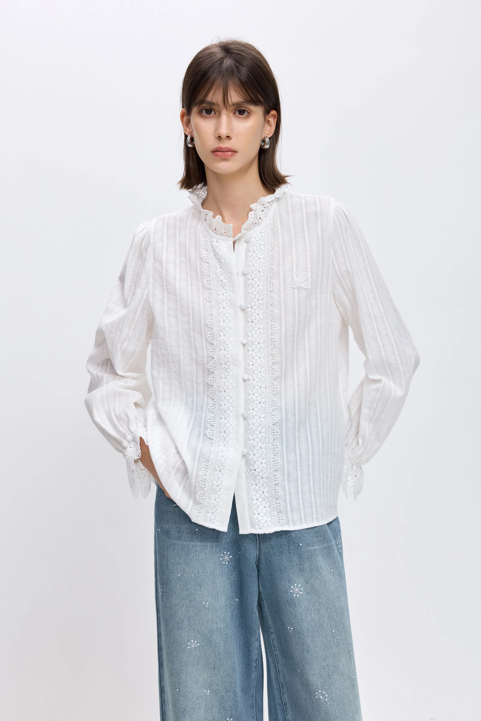 LILY Cotton Lace Mock-Neck Blouse - Image 4