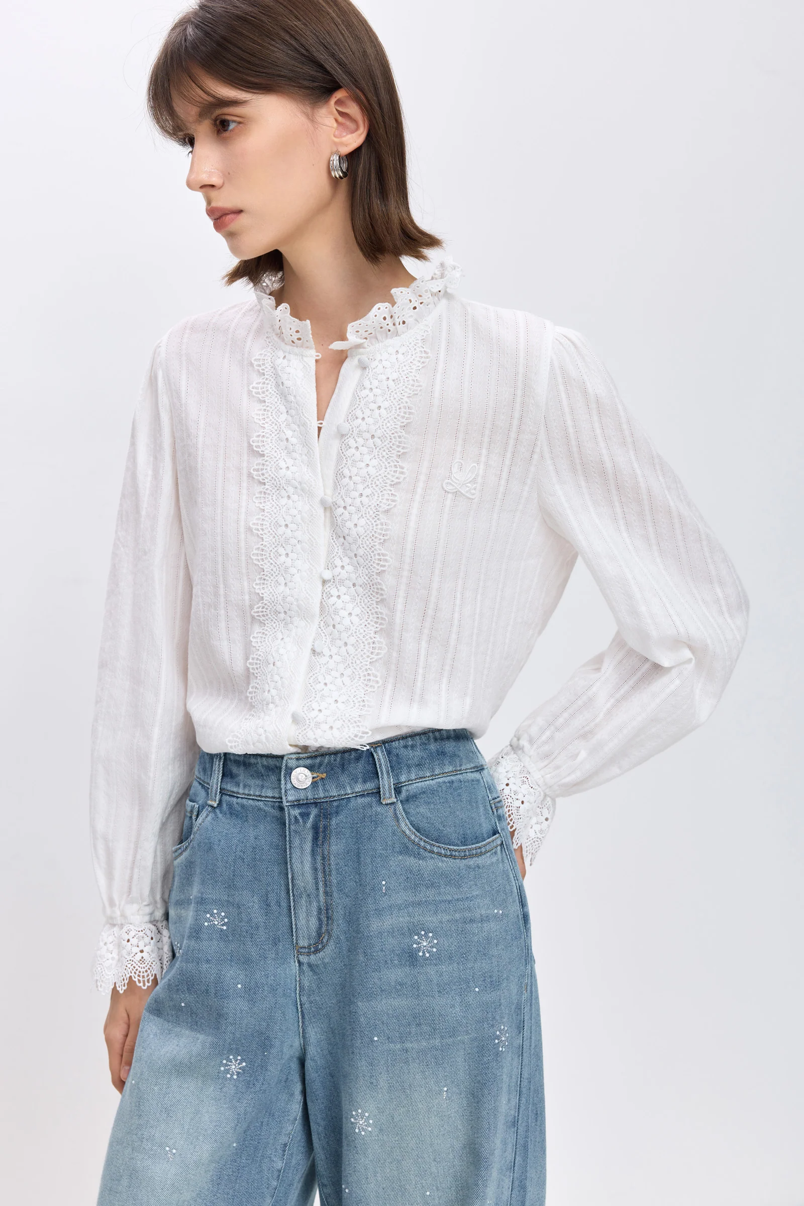 LILY Cotton Lace Mock-Neck Blouse - Image 5