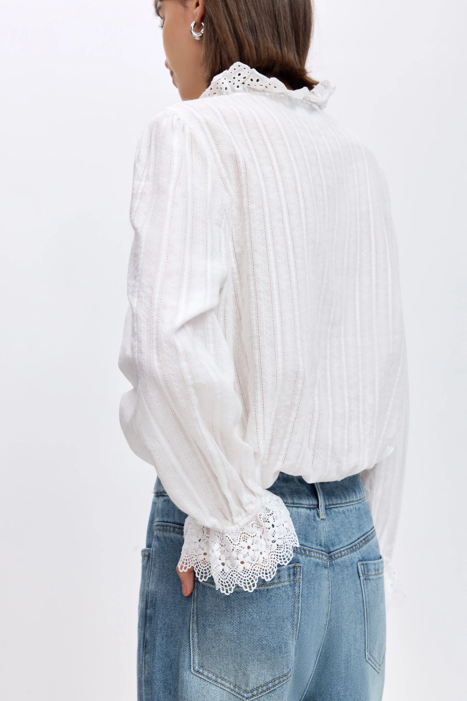 LILY Cotton Lace Mock-Neck Blouse - Image 6