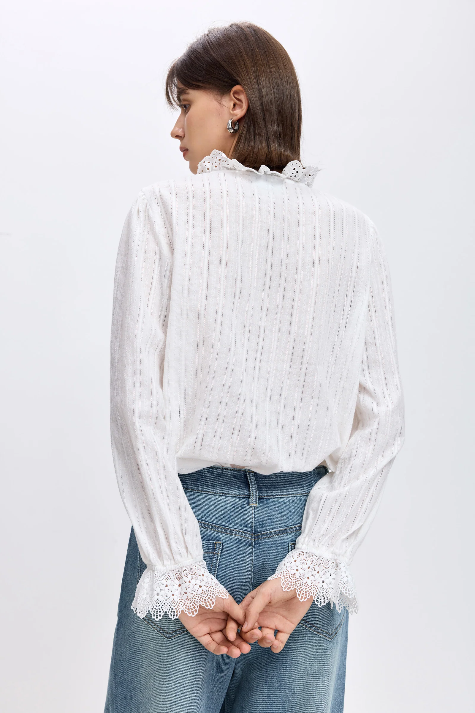 LILY Cotton Lace Mock-Neck Blouse - Image 7