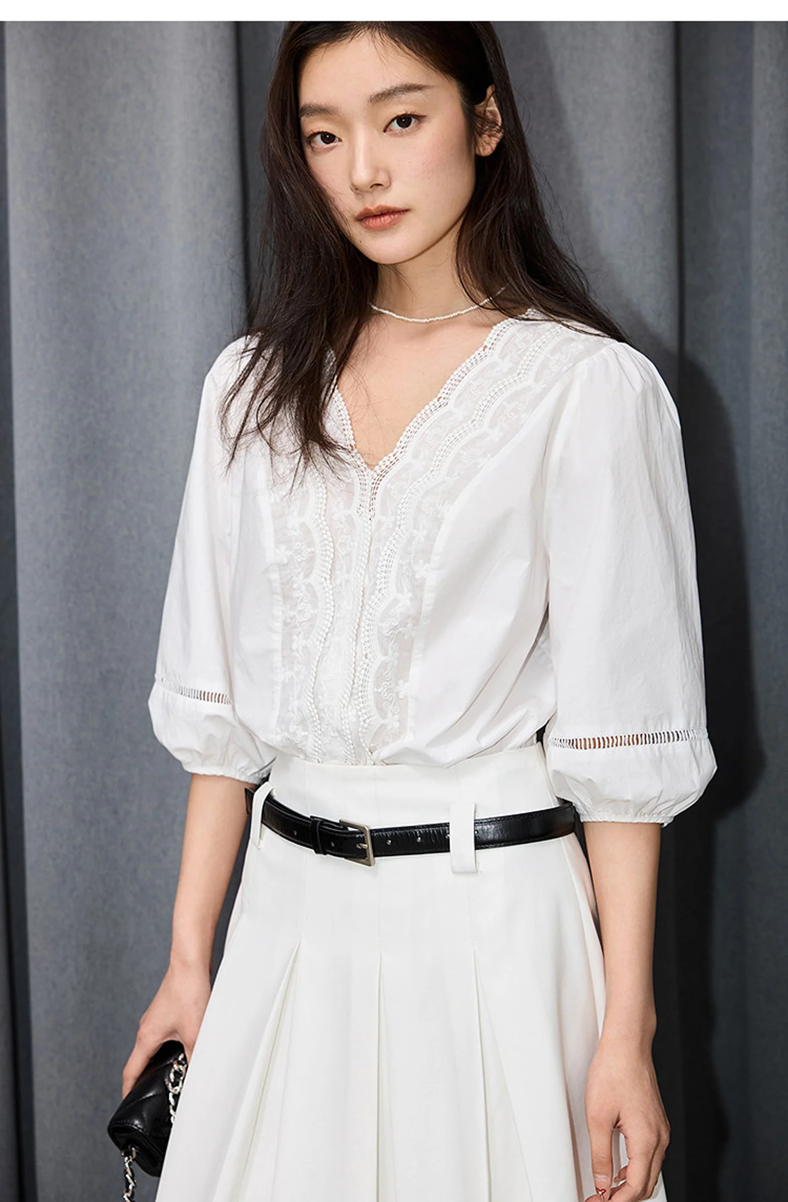 LILY Cotton Lace Trim Puff-Sleeve Blouse - Image 5