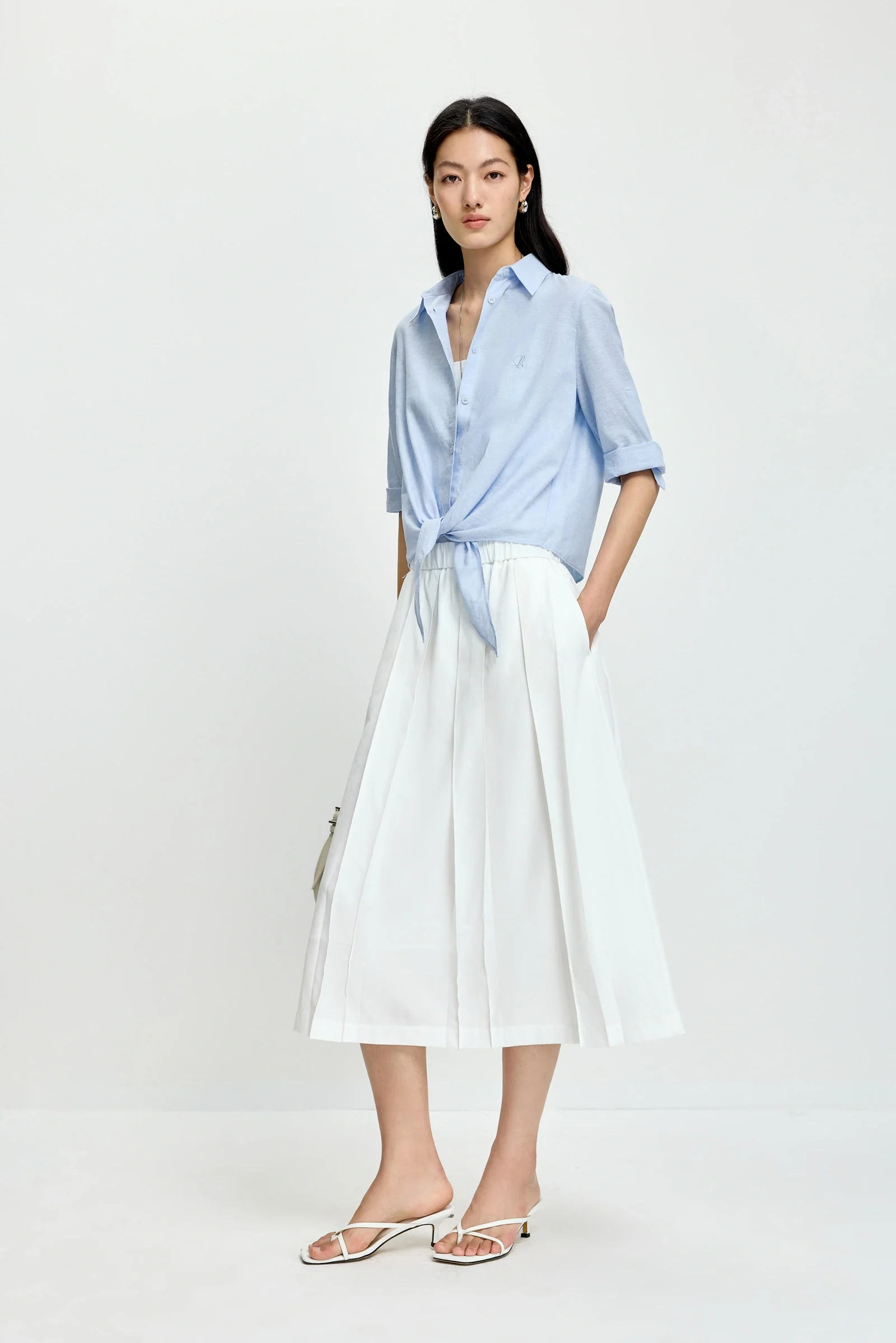 LILY Cotton-Linen Knot-Detail Shirts - Image 3