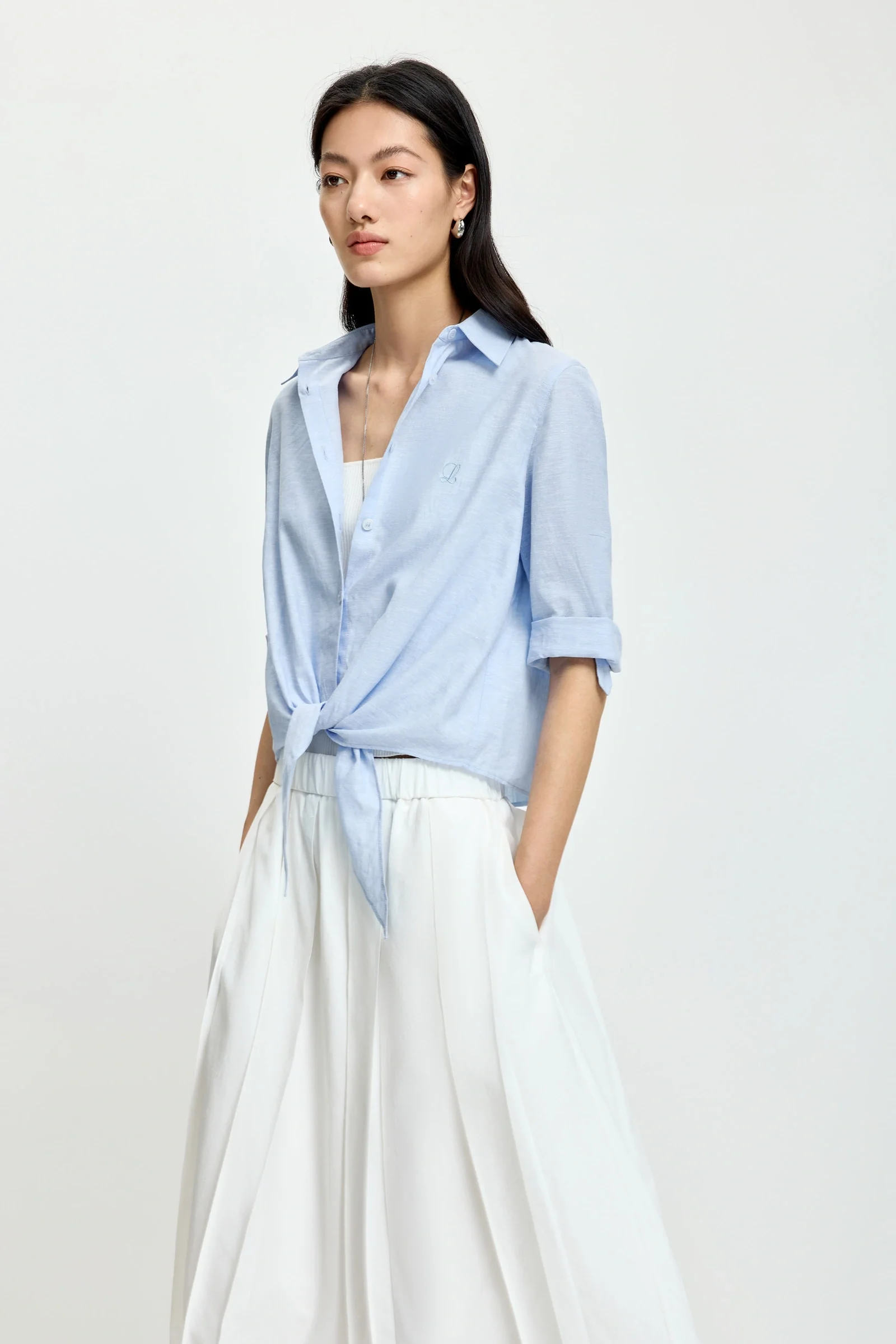 LILY Cotton-Linen Knot-Detail Shirts - Image 5