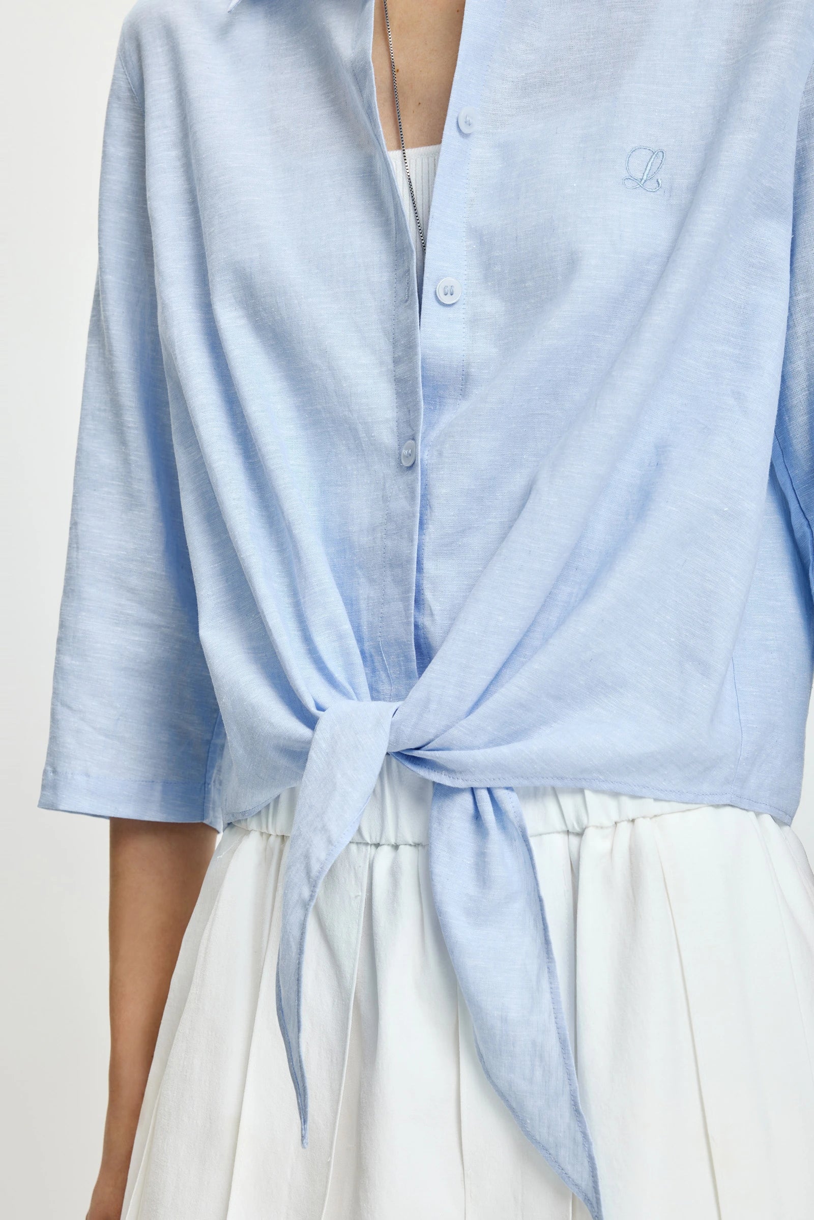 LILY Cotton-Linen Knot-Detail Shirts - Image 7
